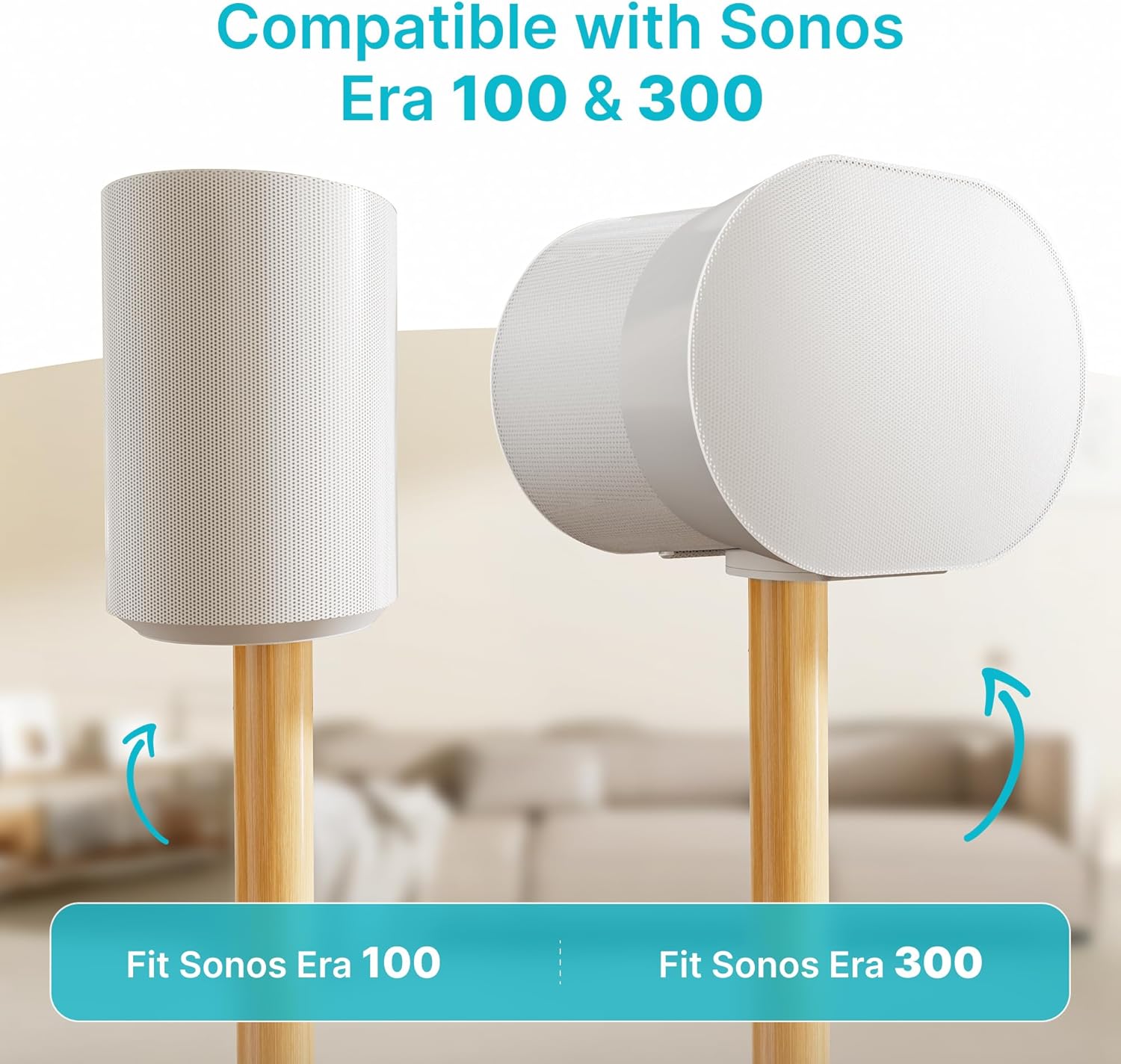 Speaker Stands Pair for SONOS Era 100 and Era 300,11LBS Capacity,30.6" Fixed Height Floor Stand with Cable Management,Large Base with Two Feet Avaliable,Wooden Speaker Mount,White - Image 2