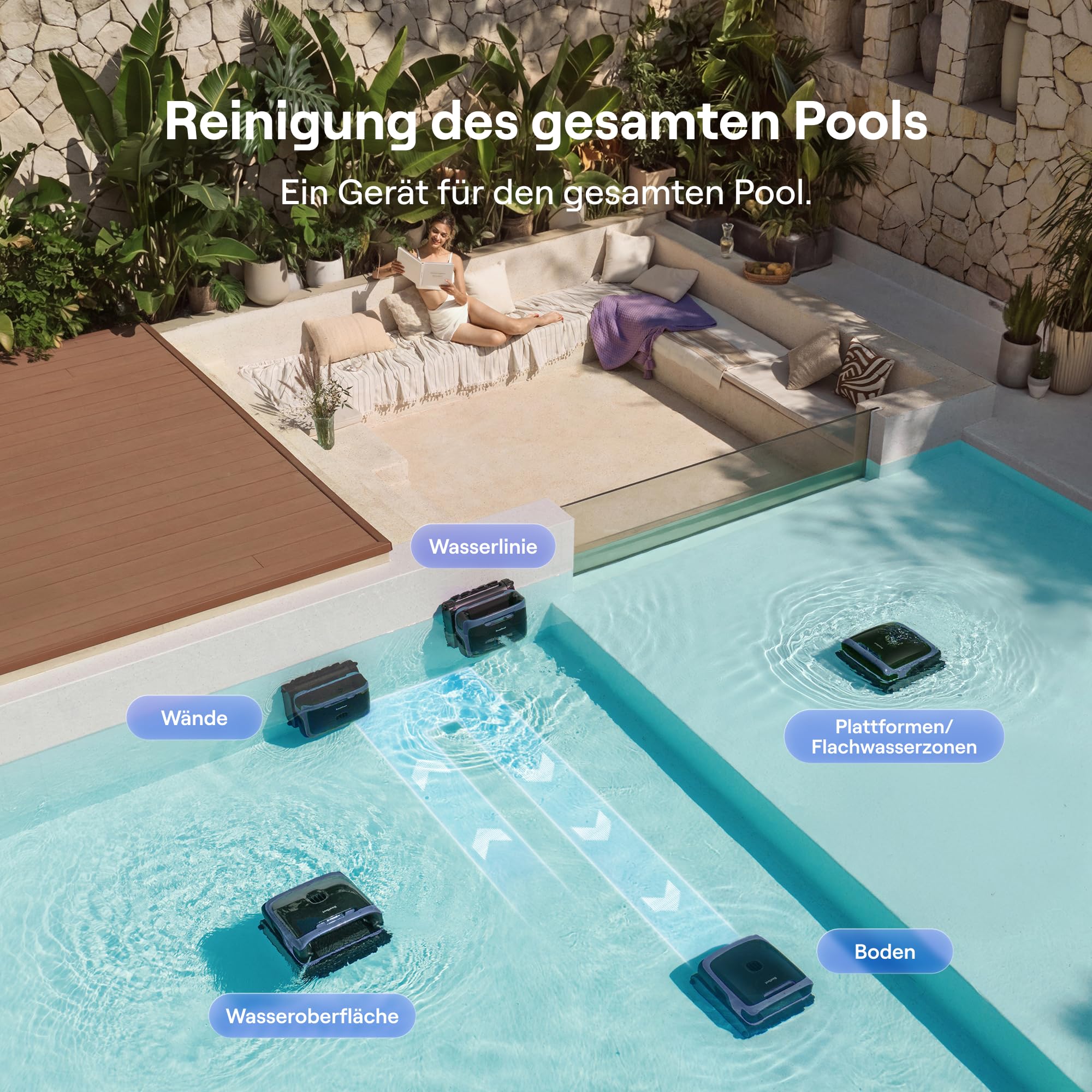 Beatbot Sora 70 Poolroboter, Poolsauger 4-in-1 komplette Poolreinigung, 25700 LPH, smartes Parken an der Oberfläche, 6L Fassungsvermögen, Akku mit 10000 mAh, für Aufstell- und Einbaupools (300m²)