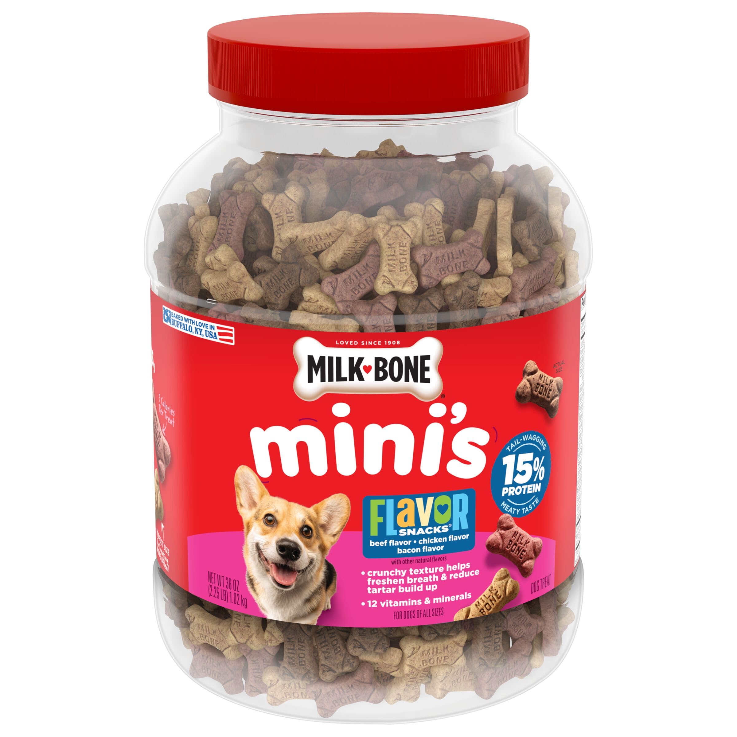 Milk-Bone Flavor Snacks Mini’s Dog Biscuits, Flavored Crunchy Dog Treats, 36 Oz. Canister