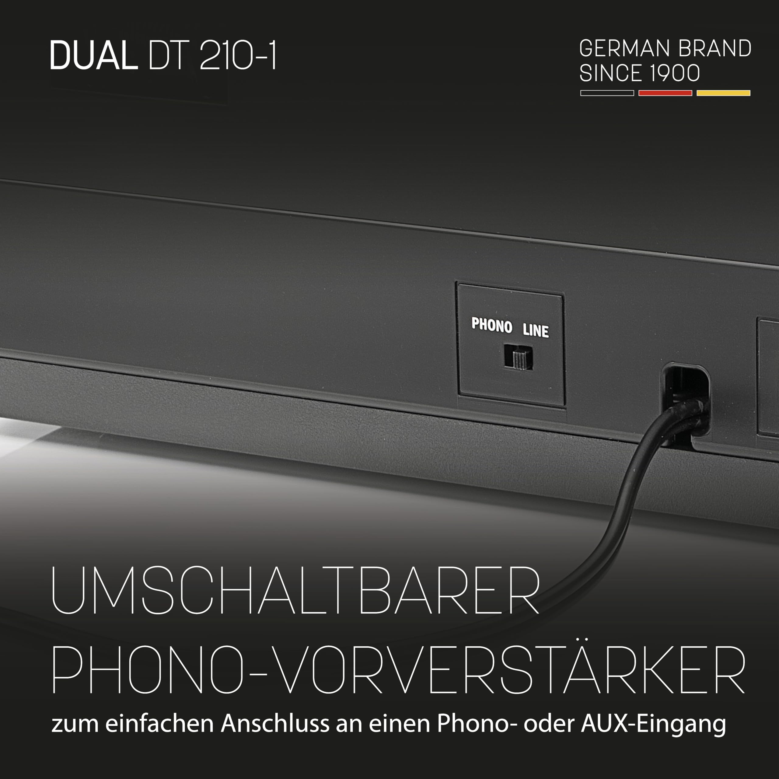 Dual DT 210-1 USB-Plattenspieler, 2 Geschwindigkeiten, Magnet-Tonabnehmer-System, Riemenantrieb, USB-Anschluss für Digitalisierung, Schwarz