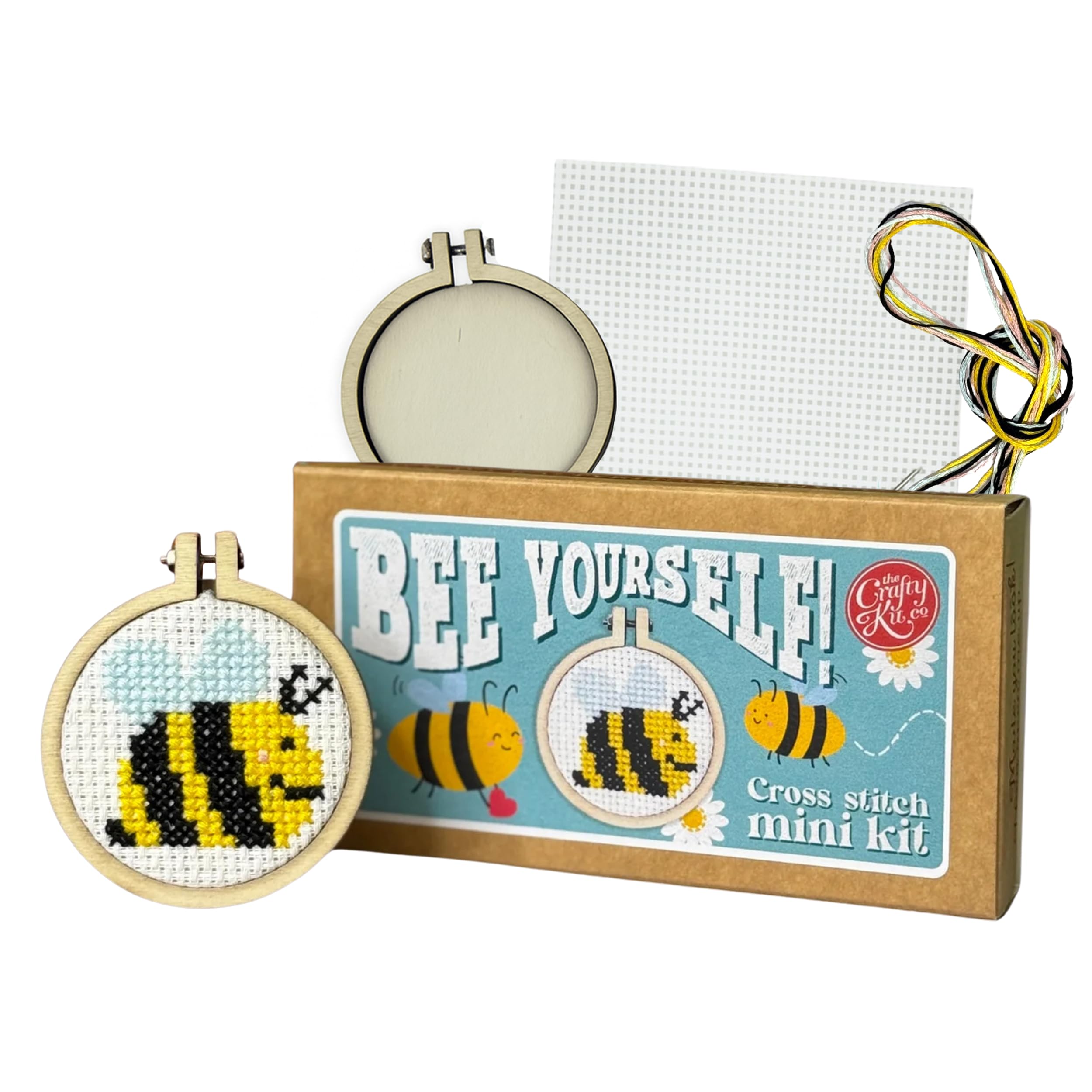 The Crafty Kit Multicolour Company Embroidery Starter Kit & Cross Stitch Kit - Bee Yourself! Mini Matchbox Keyring | Eco-Friendly Diy Craft Kit For Adults & Kids - Handmade Gift Made In Scotland