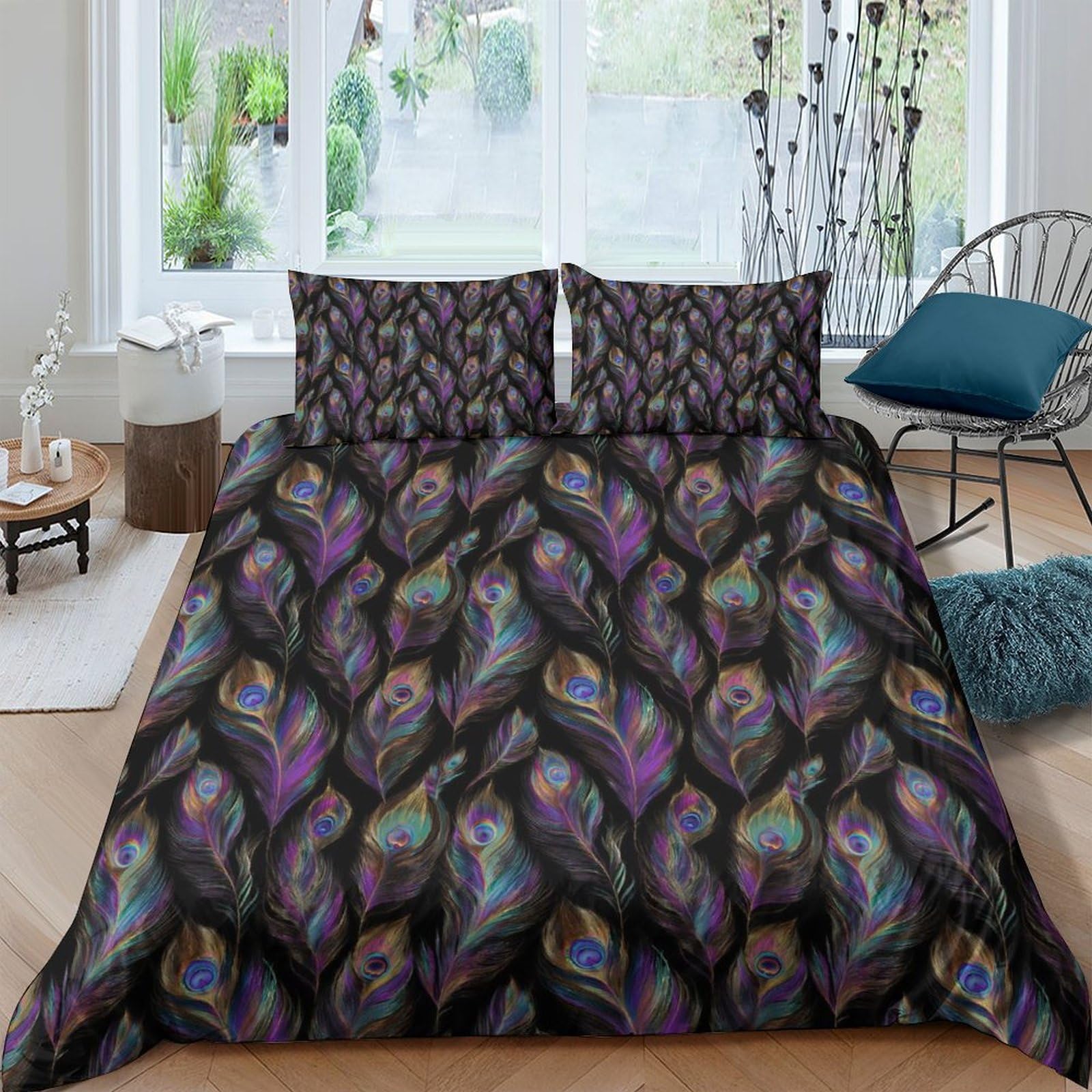 Ctjqhvkz Style-5 3D Printed Peacock Feather Fitted Sheet Microfiber Anti-Slip Mattress Cover For Bedroom Dorm Decorative Washable Single（135X200cm）