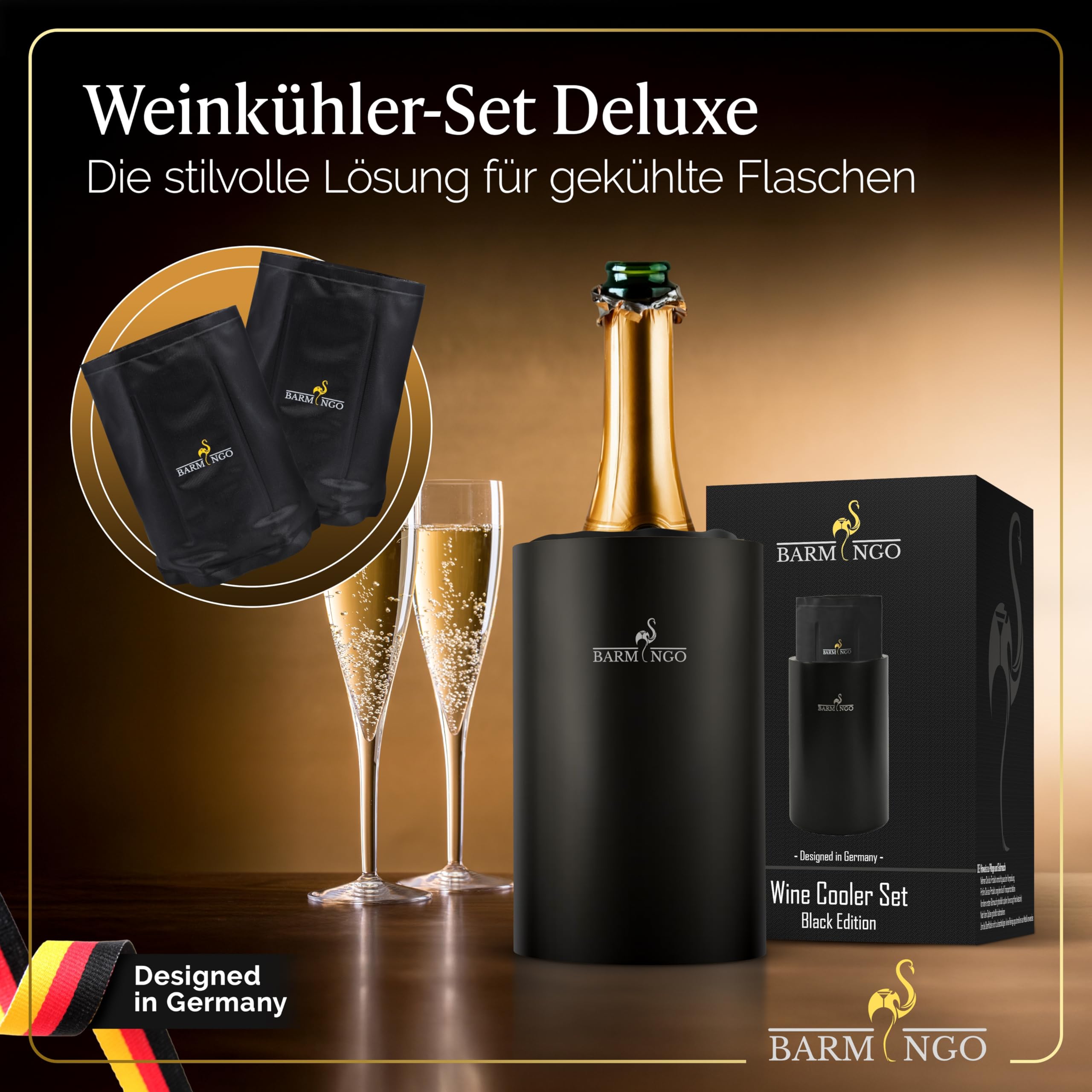 Enfriador de vino de acero inoxidable con acumuladores de frío – Enfriador de bebidas y enfriador de botellas para vino, champán, doble pared con manguitos de refrigeración, enfriador de vino
