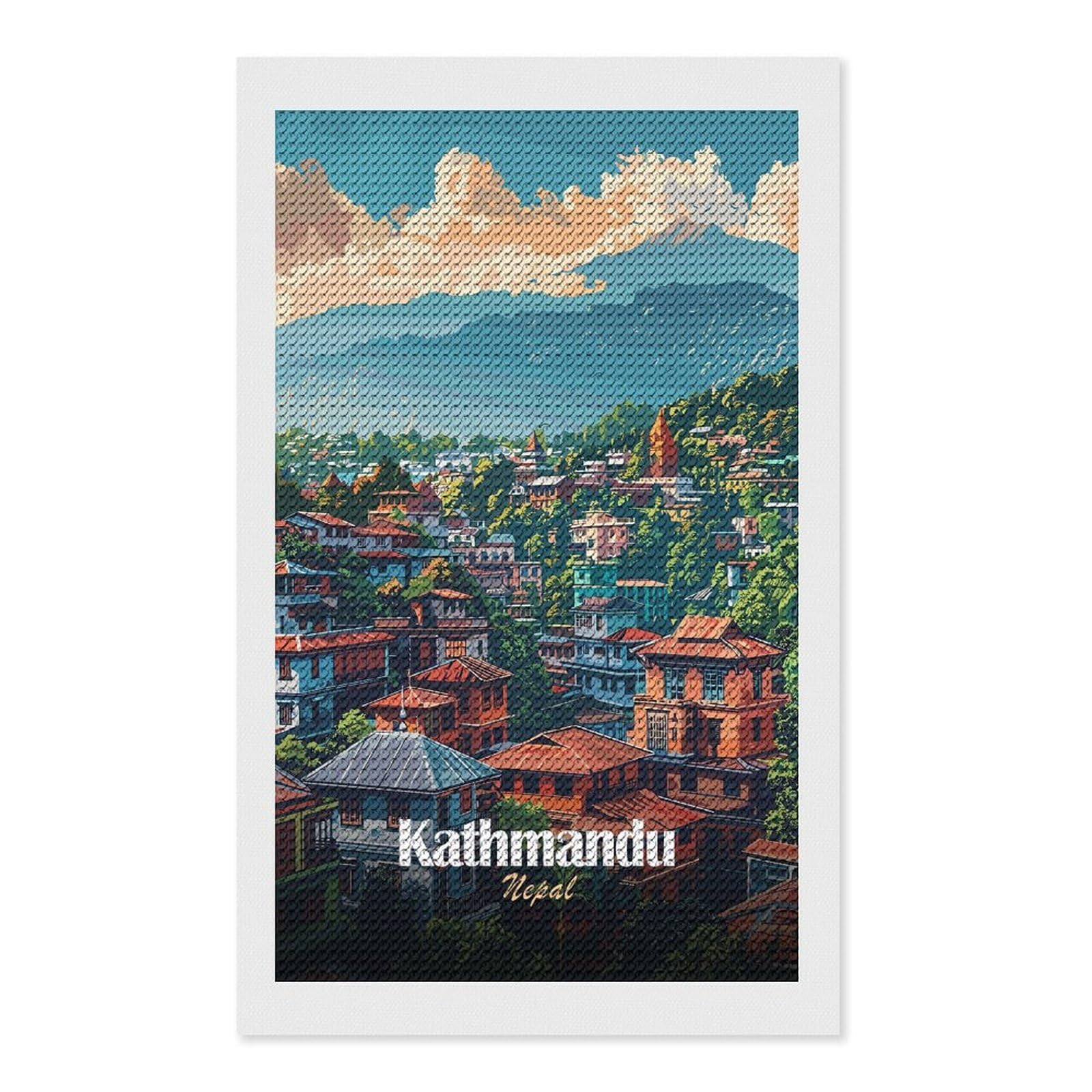 Junmoney Kathmandu, Nepal Cityscape Illustration Diamond Art Kit 12"x20", Relaxing DIY Hobby, Satisfying Creative Project, Living Room Decor, for Women