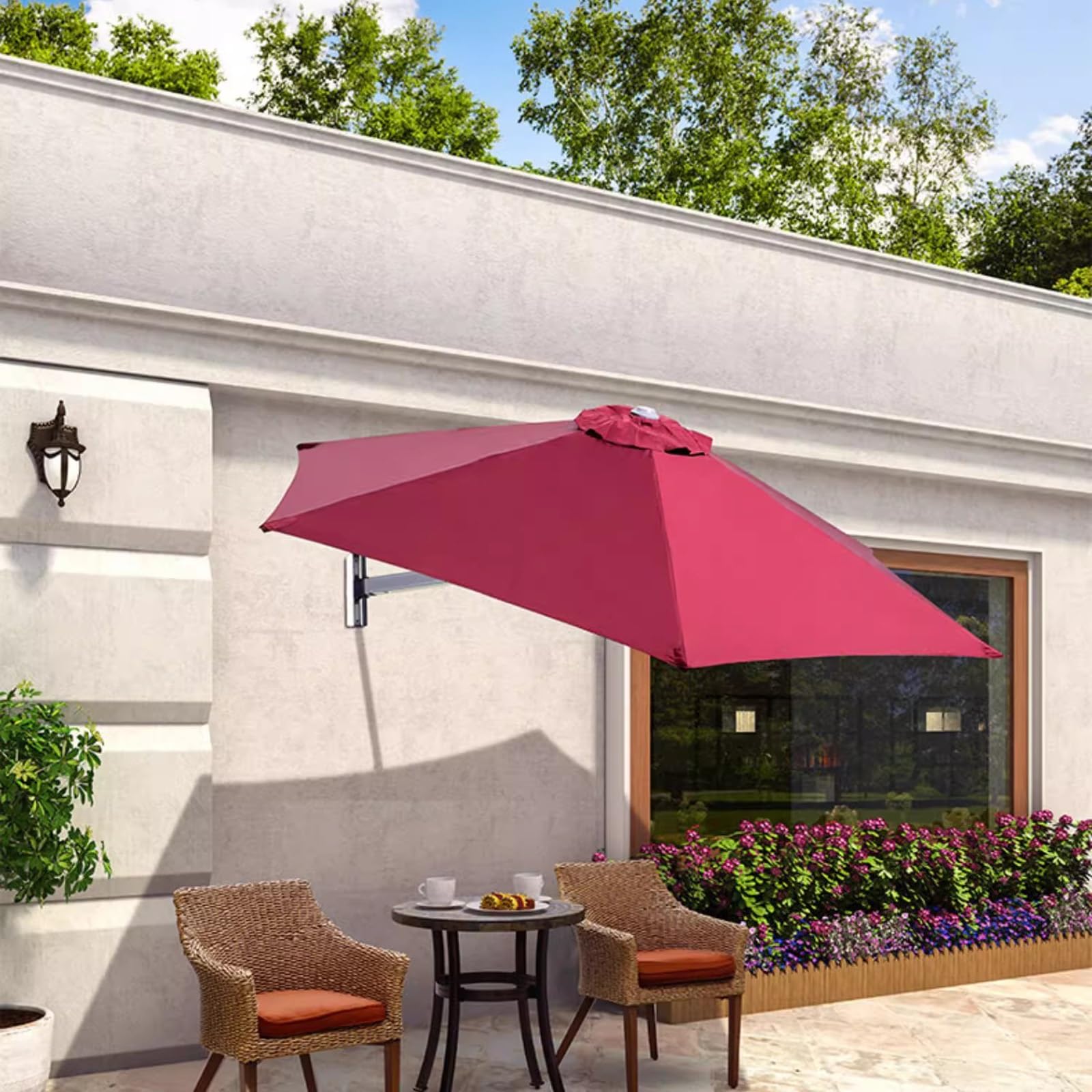 Solarny parasol tarasowy, naścienny, aluminiowa rama, parasol przeciwsłoneczny, przechylany parasol ze światłami LED