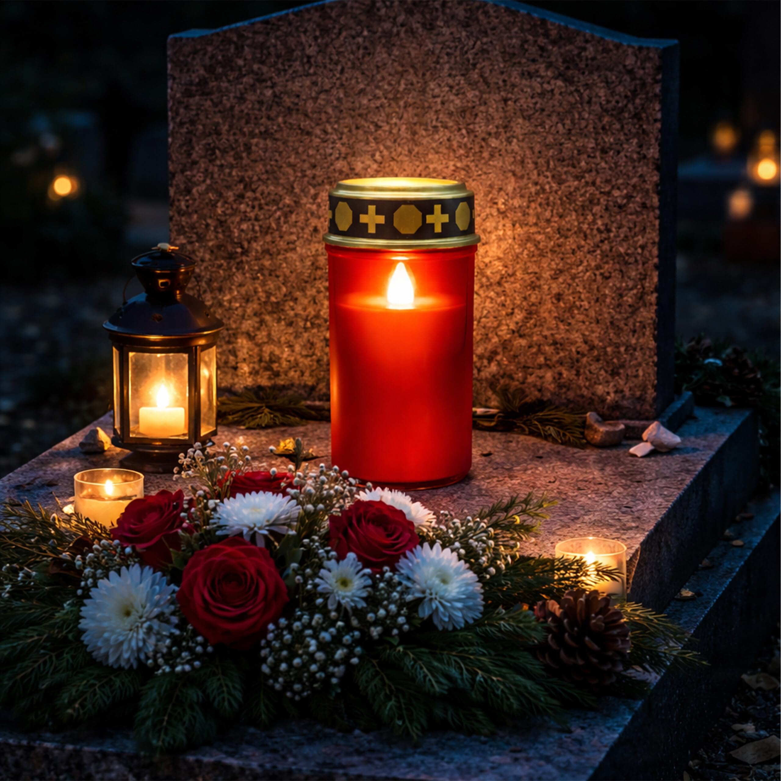 Relaxdays LED Candele da Tomba, Set da 4, Fiamma tremolante, a Batteria, Impermeabili, Rossi,