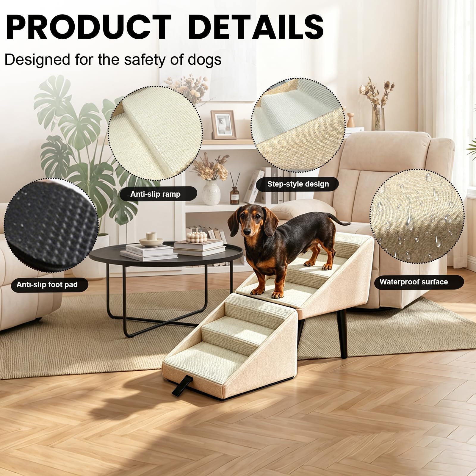 Escalera para Perros Plegable, 2 en 1 Multifuncionales Rampa para Perros y Otomana, Antideslizante Escaleras y Escalones para Pequeños, Soporta Fácil Acceso a Camas y Sofá