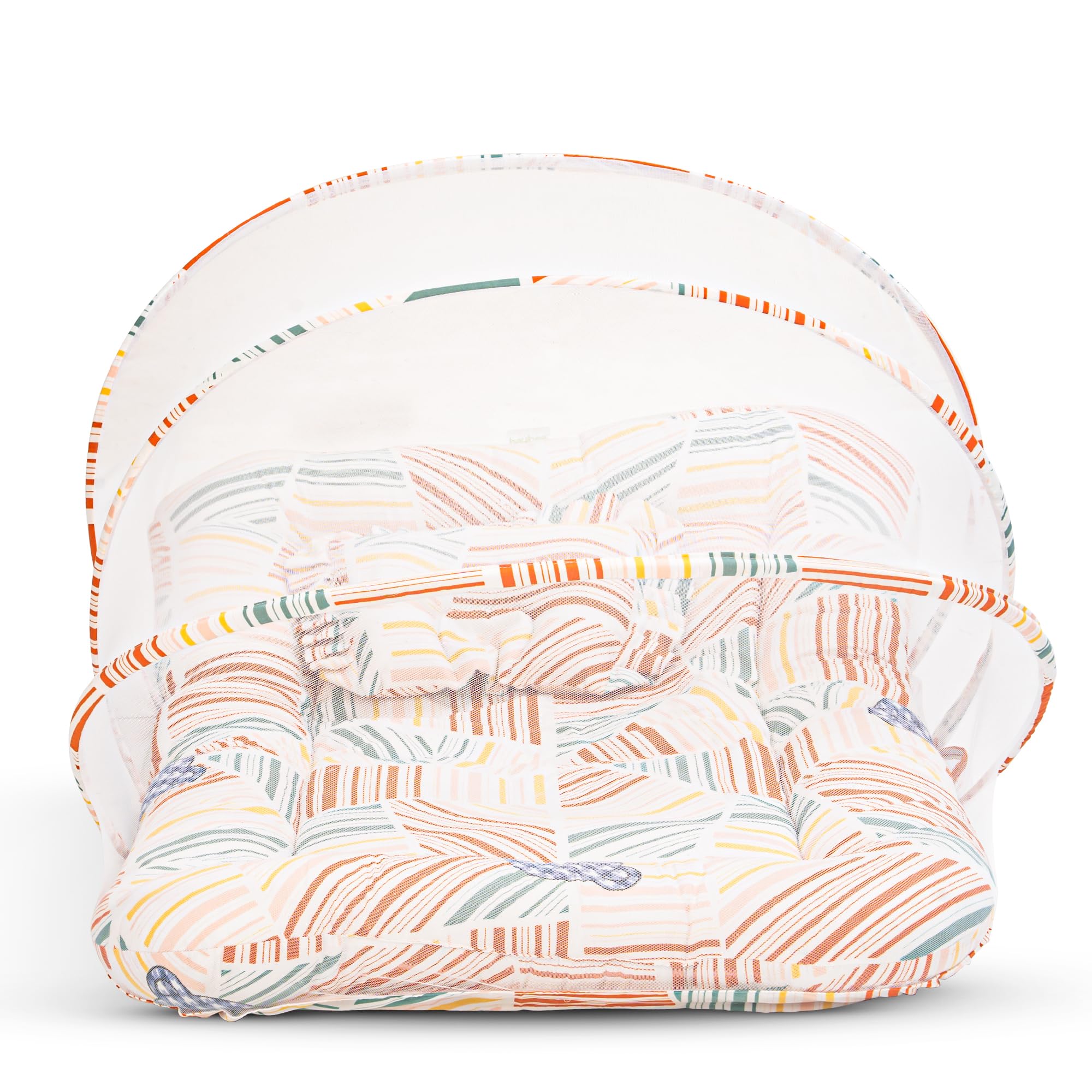 BAYBEE Baby Bedding Set for New Born Baby, Bed Mattress with Mosquito Net & Neck Pillow, Sleeping Nest Travel, Infant Toddler Bed Set Gifts for Baby Boy Girl 0-6 Months (Orange)