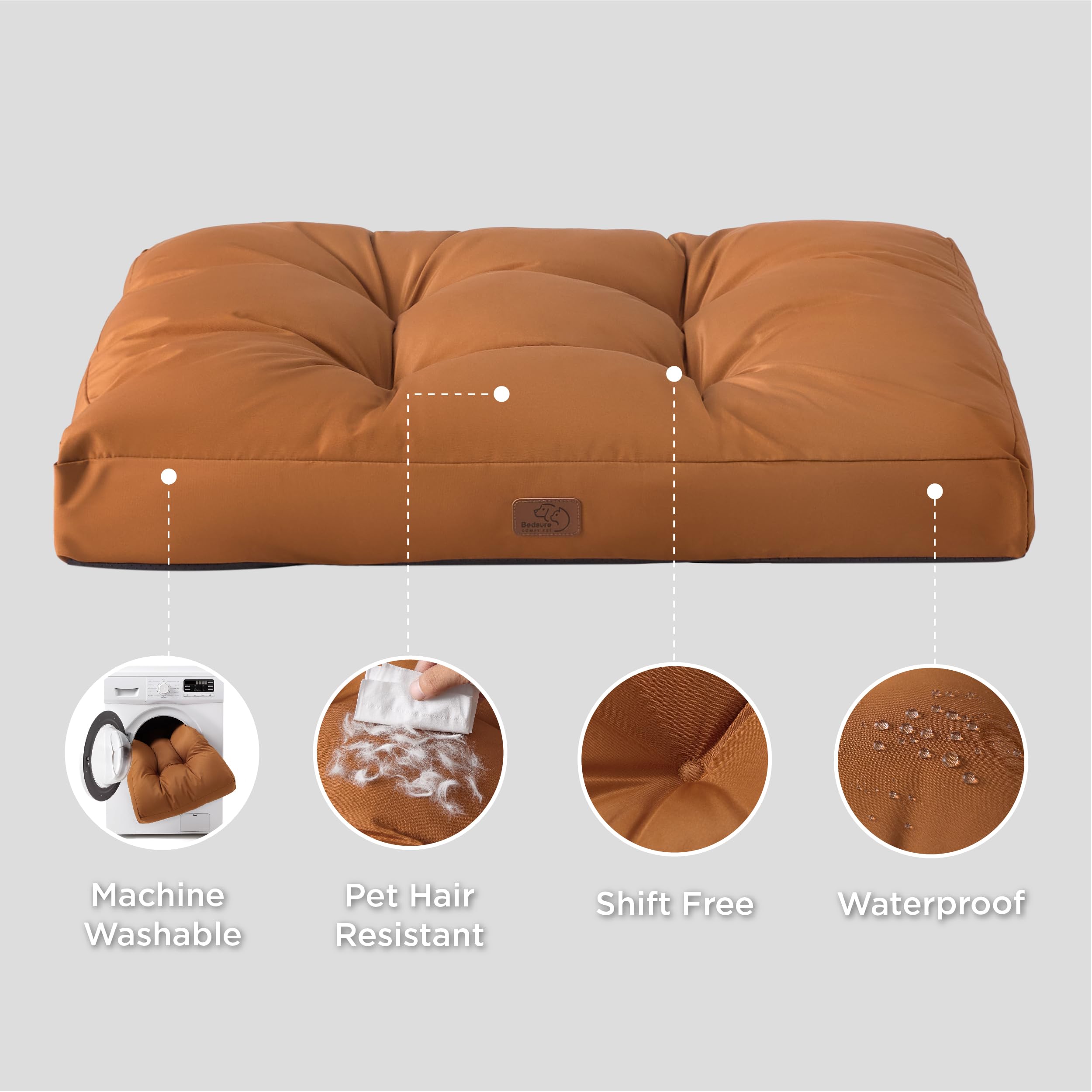 Bedsure Cesto per cani di grandi dimensioni, impermeabile, cuscino per cani in tessuto Oxford, tappeto ideale per cani, XL, materasso per letto, cane, lavabile, colore argilla marrone, 110 x 89 x 10