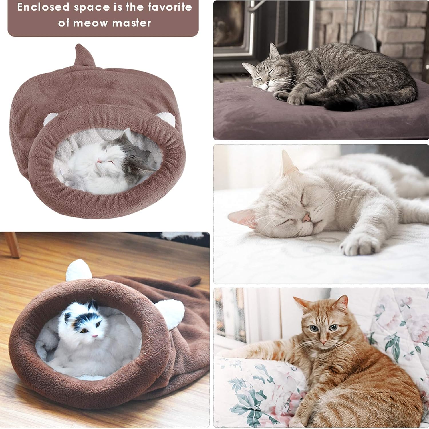 Pet Cats Sleeping Bag, Warming Washable Pet Beds Snuggle Sack Blanket Mat for Cats Or Dogs Soft Animal Beds Nest Cave House Puppy Tent Cushion for Cats Puppy Kittens