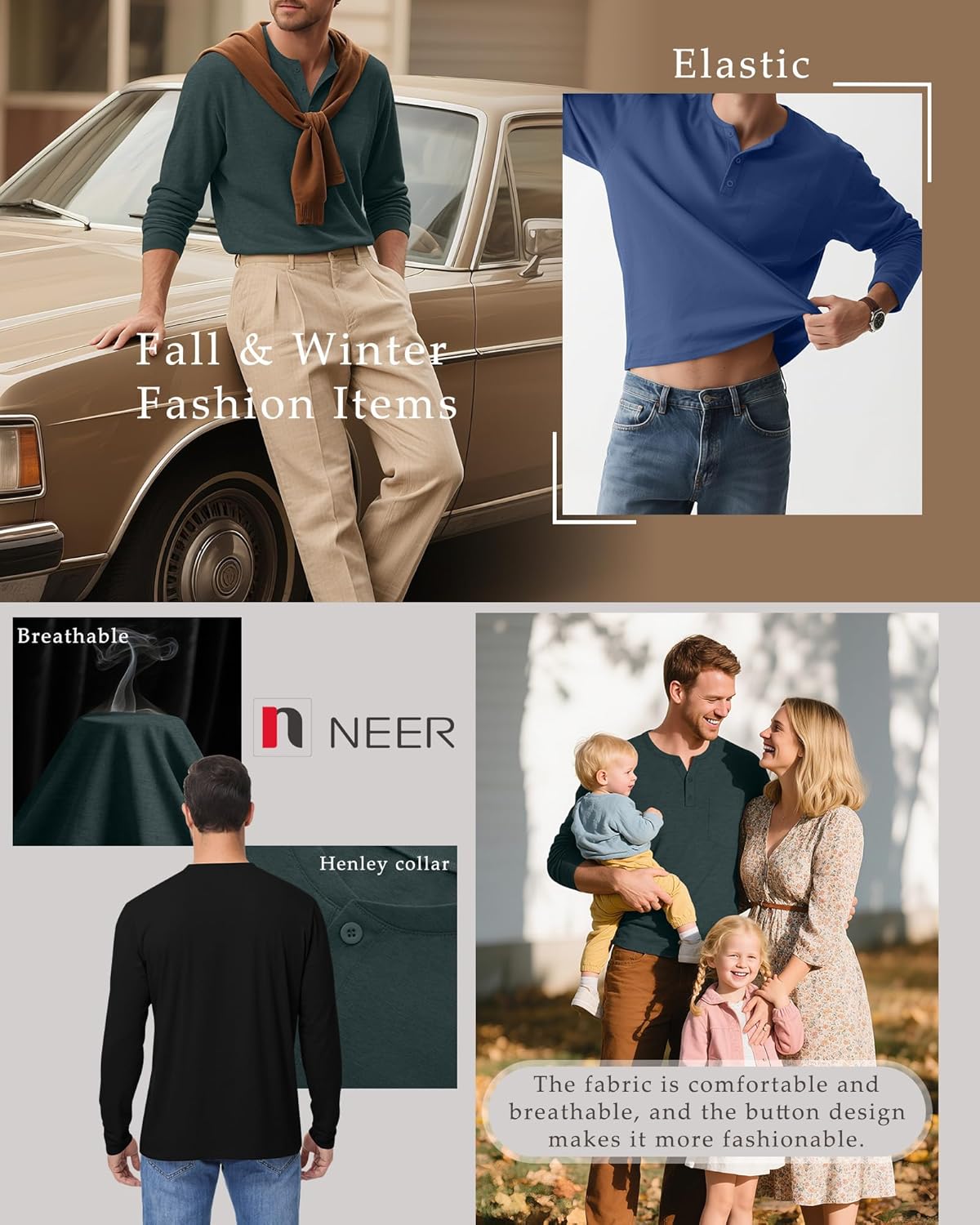Neer 3 Pack Men's Big and Tall Henley T-Shirts L-5xl, Long Sleeve Pocket Oversized Tops Casual Soft Loose Basic Tees