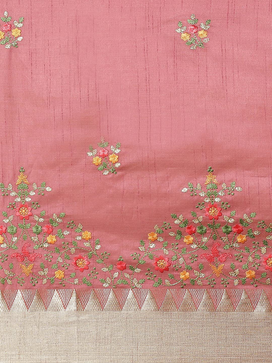 arriva fab Women's Kasavu Cotton Blend Saree With Blouse Piece (Riva1702__Pink) 2