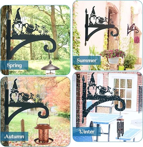 Miniatura 9 de Soporte para plantas colgantes de hierro resistente, silueta ornamental de gnomo, colgadores de plantas colgantes para exteriores, 12 pulgadas,