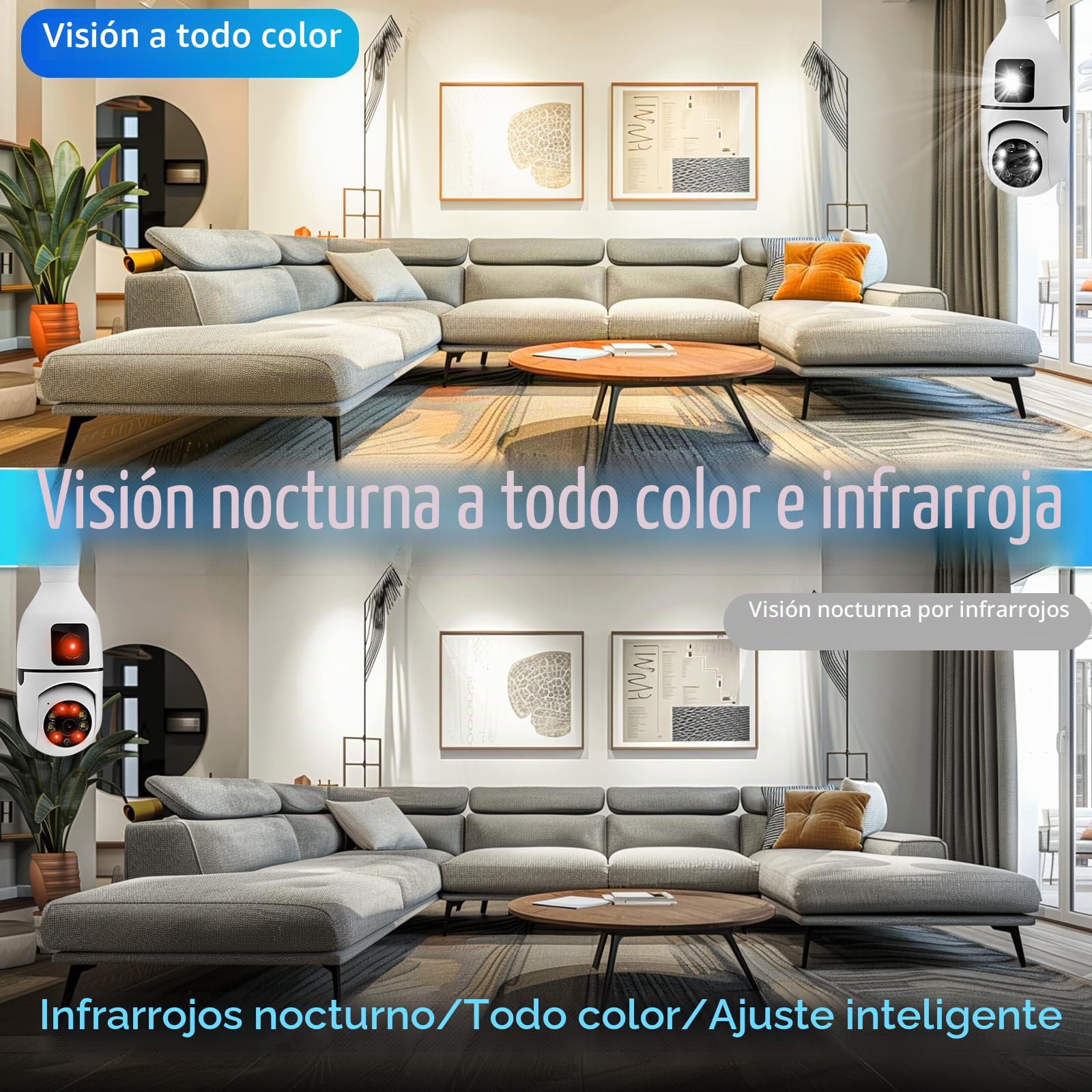 Cámara de Seguridad con Bombilla, cámara WiFi inalámbrica con Bombilla de Doble Lente, Enchufe de luz E27 de 355 Grados con, Seguimiento de Movimiento, visión Nocturna para Seguridad del hogar