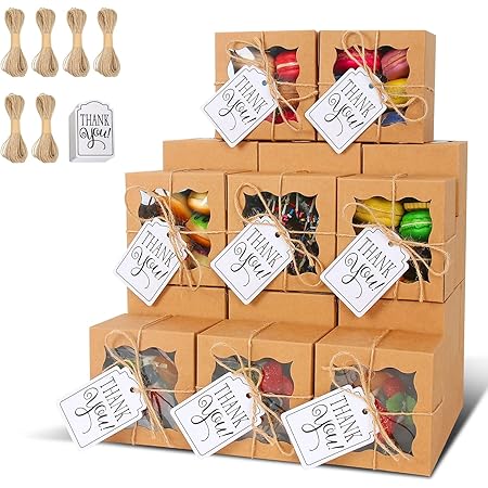BAKIPACK 25 White Bakery Boxes With Window 5x5x3.5 Inches, Dessert Boxes To Go With Window, Treat Boxes For Small Bakery, Dessert, Candy, Cookies