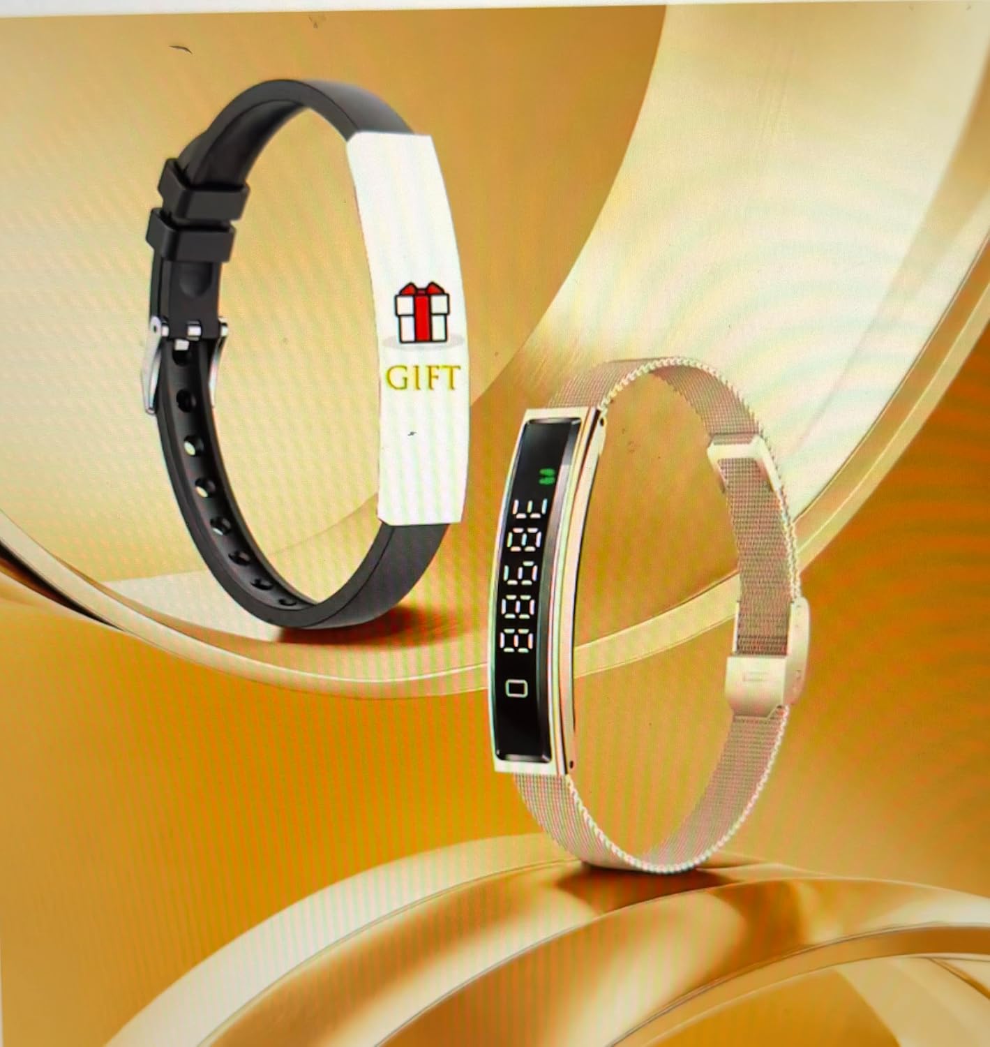 Smart Unisex Bracelet, Activity&Fitness Trackers, Counts Steps, Touch Screen/Sleep Tracker/Heart Rate/Blood Oxygen, Waterproof, Multiple Sports Modes,Free App for iOS Android (Steel Belt, Rose Gold)