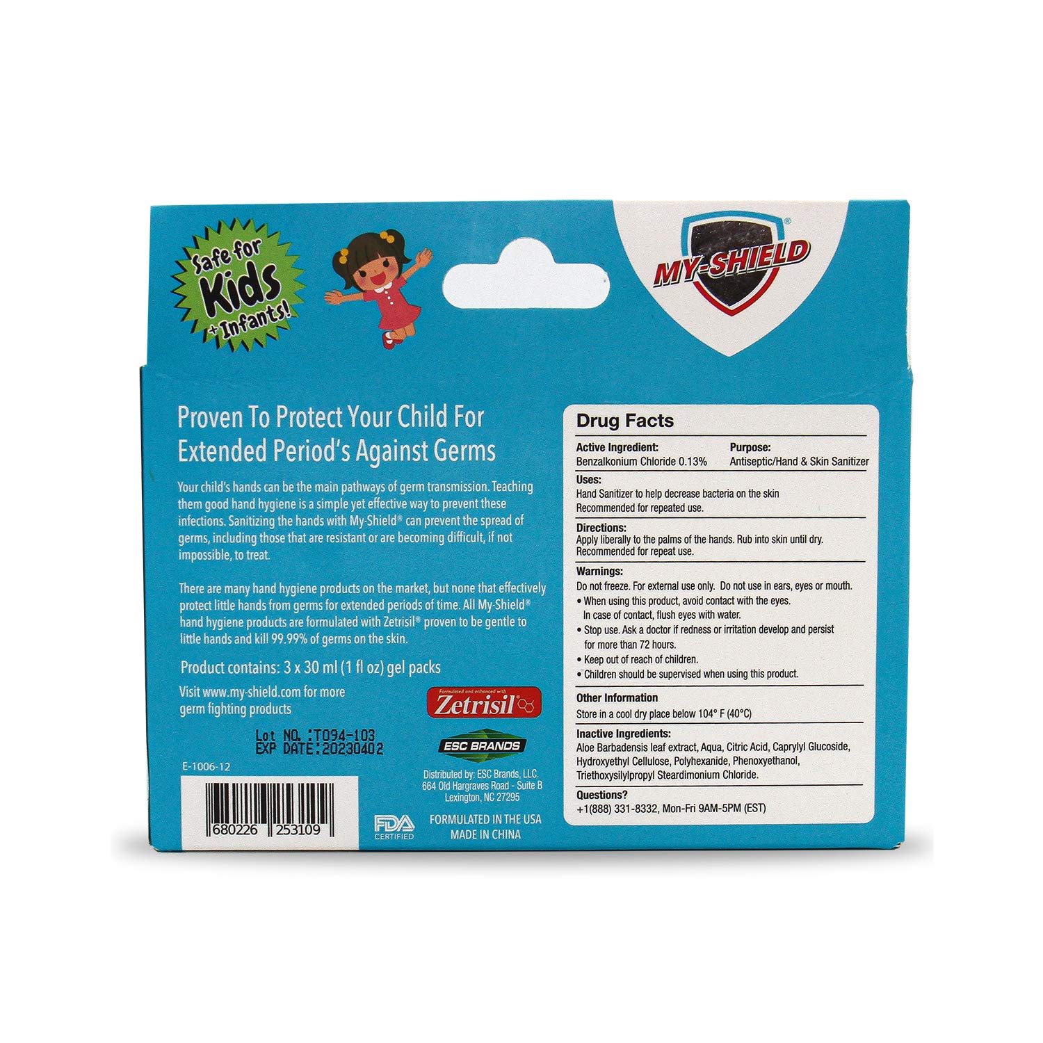 Hand Sanitizer Gel Packs for Kids With Silicone Holder 1 oz (3-pack) Alcohol-Free, Long-lasting Protection. Kills 99.9%. Formulated with Zetrisil. FDA Registered - Image 3