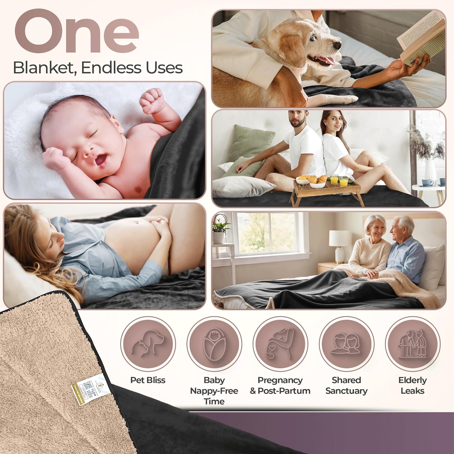 Sacred Weapon Waterproof Blanket for Bed – Mini Sherpa & Fleece Throw – Water Proof Blanket for Couch Cover & Mattress Protector Absorbent Washable Spill Proof – Travel Blankets (Black, 40"x 45") - Image 4