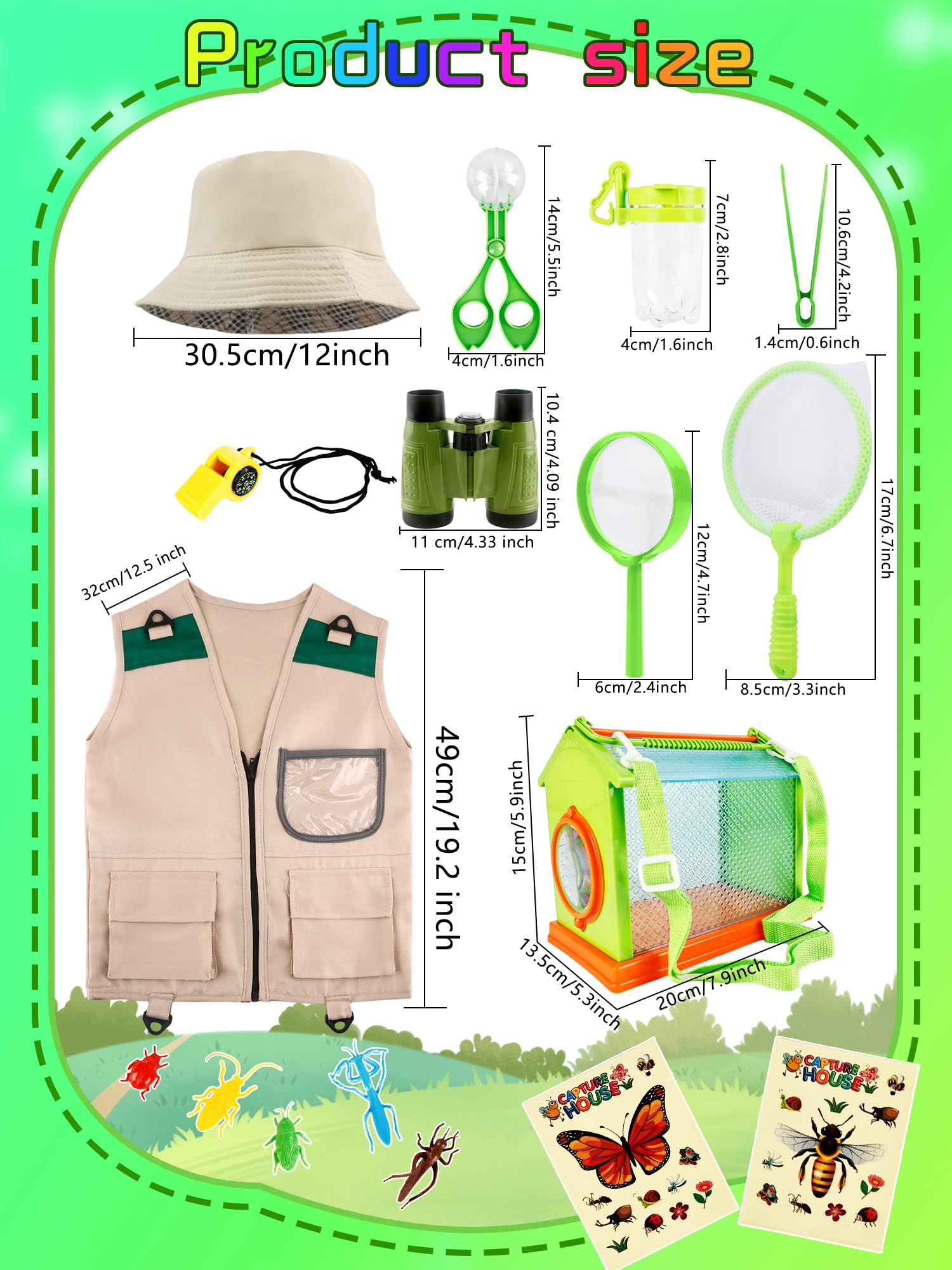 Flotory 17 Pcs Kids Explorer Costume Set Include 1 Adventure Vest 14 Bug Hunting Tools Kit1 Hat 1 Green Binoculars for Boys Girls Outdoor Educational Jungle Safari - Image 2