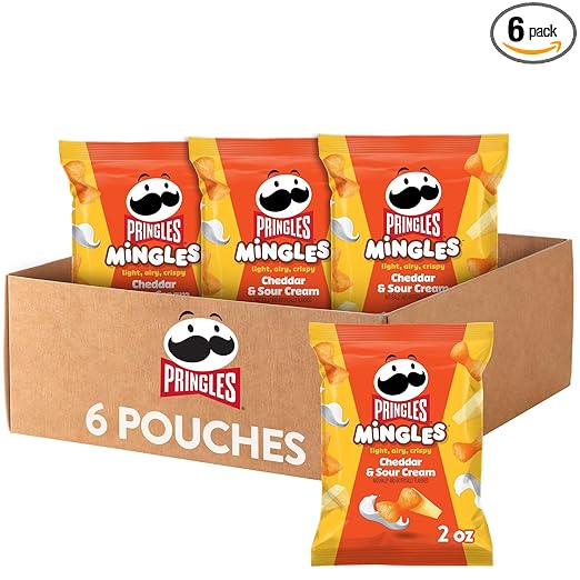 Pringles Mingles Puffed Snacks, Cheddar and Sour Cream, Cheese Puffs, Salty Snacks (6 Bags)