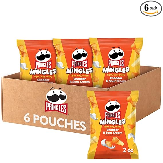 Pringles Mingles Puffed Snacks, Cheddar and Sour Cream, Cheese Puffs, Salty Snacks (6 Bags)