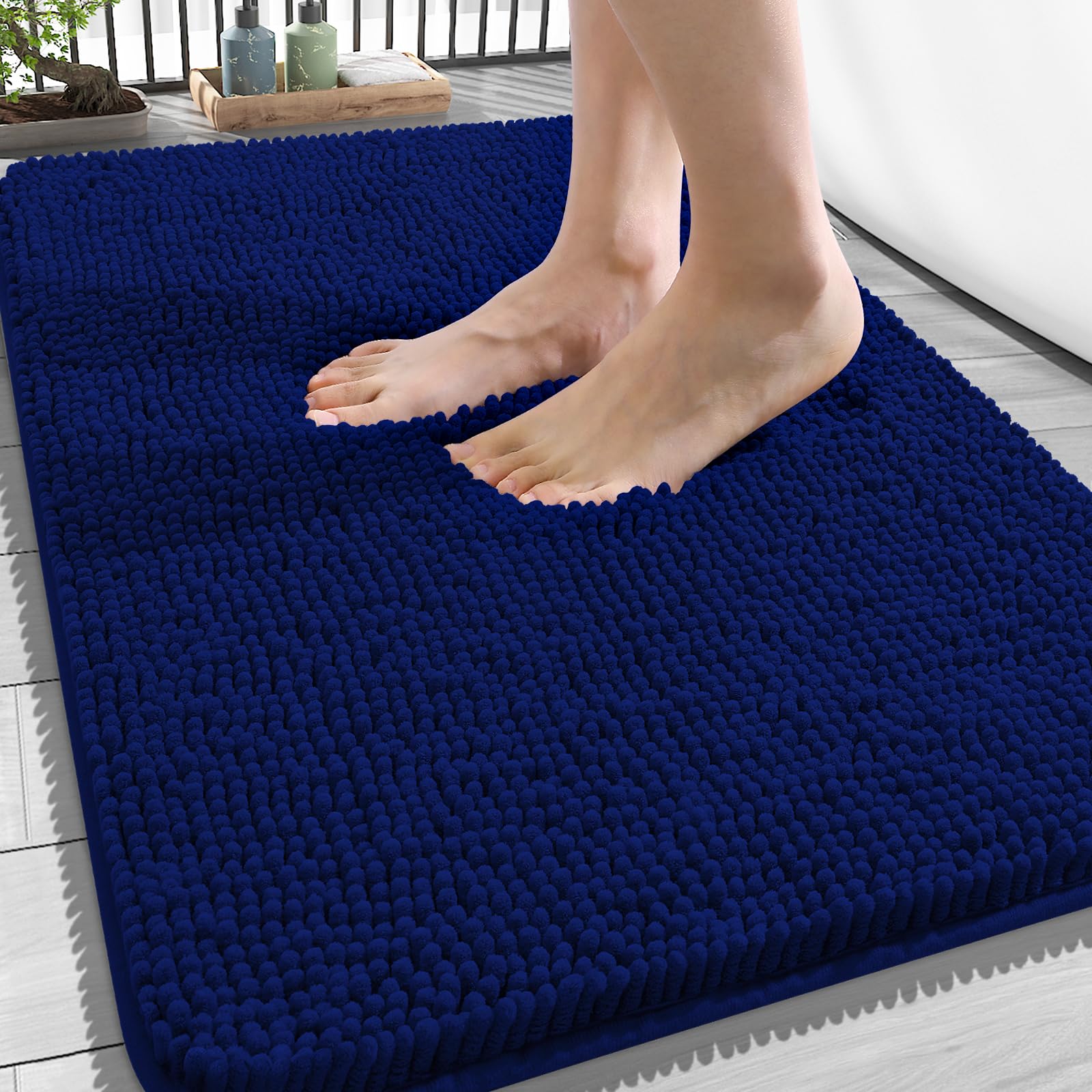 OLANLY Bathroom Rugs 34x21, Extra Soft Absorbent Chenille Bath Rugs | Navy, Quick-Drying Rubber Backing, Machine Washable Bath Mat for Bathroom Floor, Tub and Shower, Home Decor Accessories
