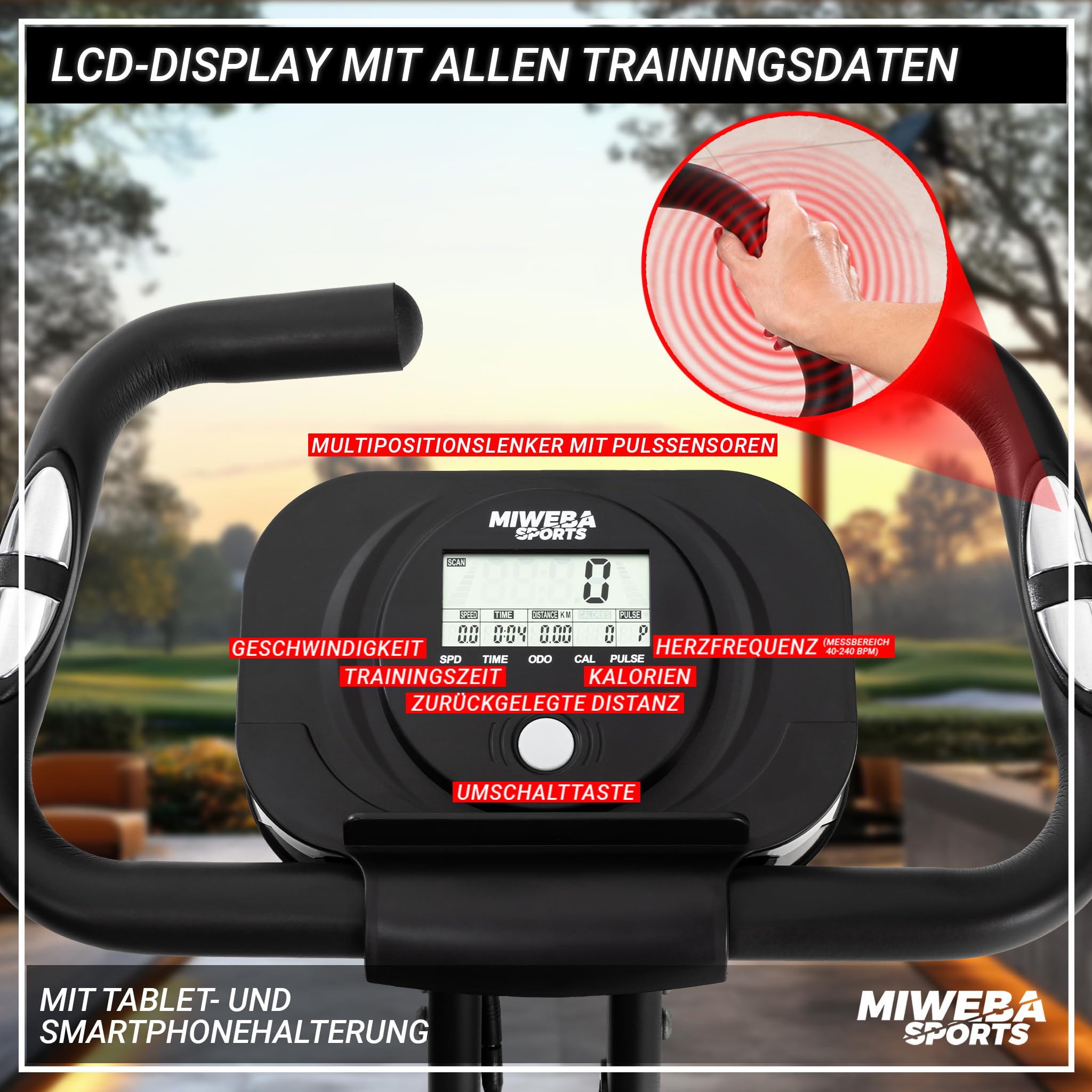 Miweba Sports Heimtrainer Fahrrad klappbar | Hometrainer leise bis 150 kg mit Komfort-Sattel | Ergometer Pedaltrainer Beintrainer Fitnessbikes Indoor Bike Home Trainer Fitness Fahrrad für Zuhause