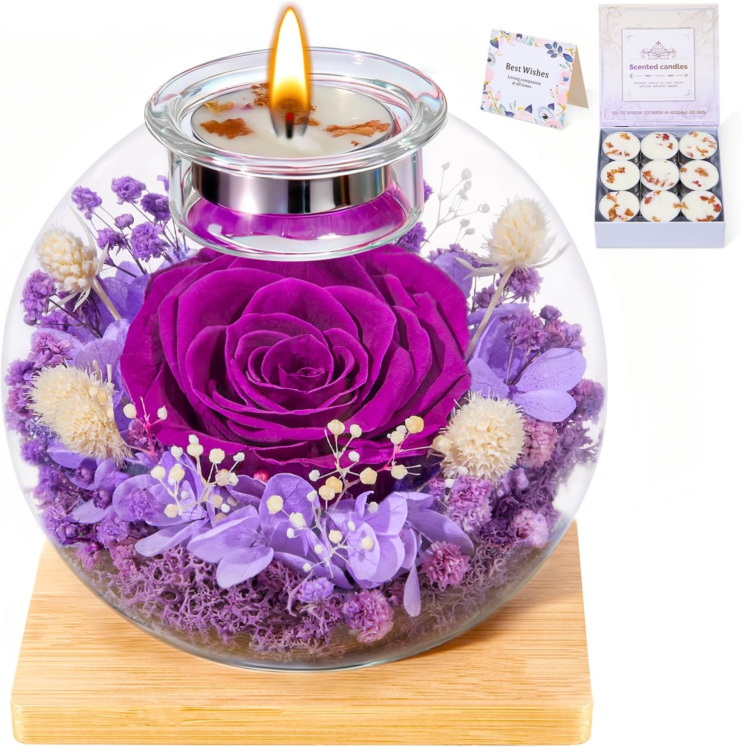 Mothers Day Rose Gifts for Mom Birthday Gifts for Women Preserved Rose in Glass Dome with 2 Fragrances Eternal Purple Roses Forever Flowers for Delivery Mothers Day Flower Gifts for Mom Grandma Wife
