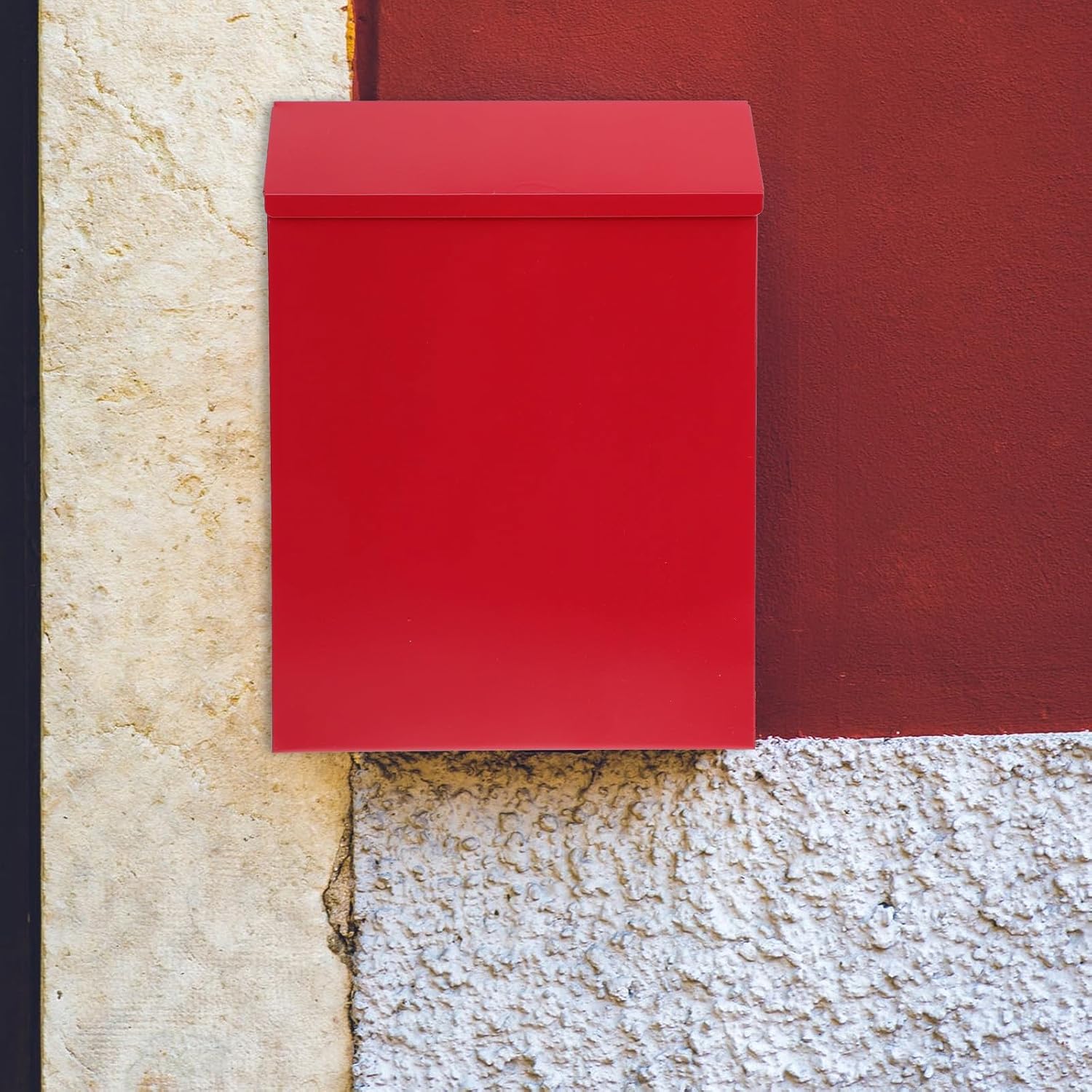 European Style Wall-Mount Mailbox with Lock Red Metal Mail Storage Box Decorative Letter Container for Home Outdoor Use