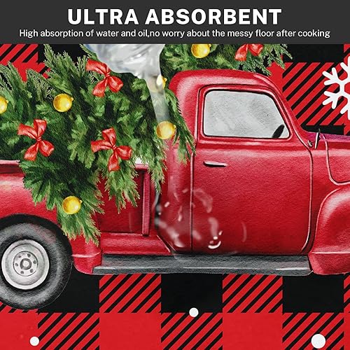 Miniatura 4 de ArtSocket Juego de 2 tapetes y tapetes de cocina antideslizantes y lavables, diseño de copos de nieve con diseño de muñeco de nieve, diseño de árbol