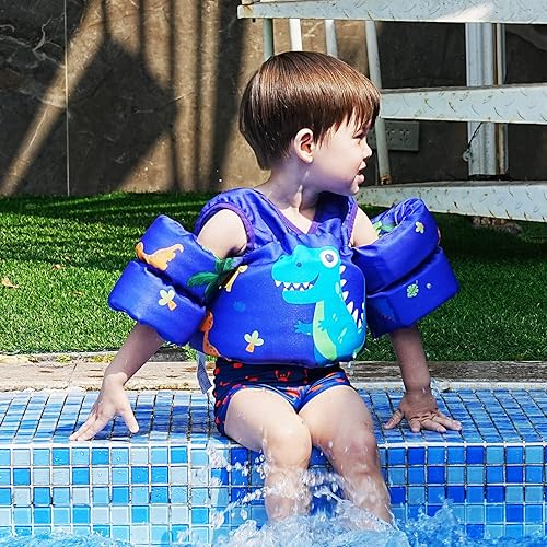 Vista 8 de DOOHALO Flotadores de natación para niños de 28 a 70 libras, chaleco flotante de hombro para niños de 2 a 8 años de edad, para niños y niñas, bebés