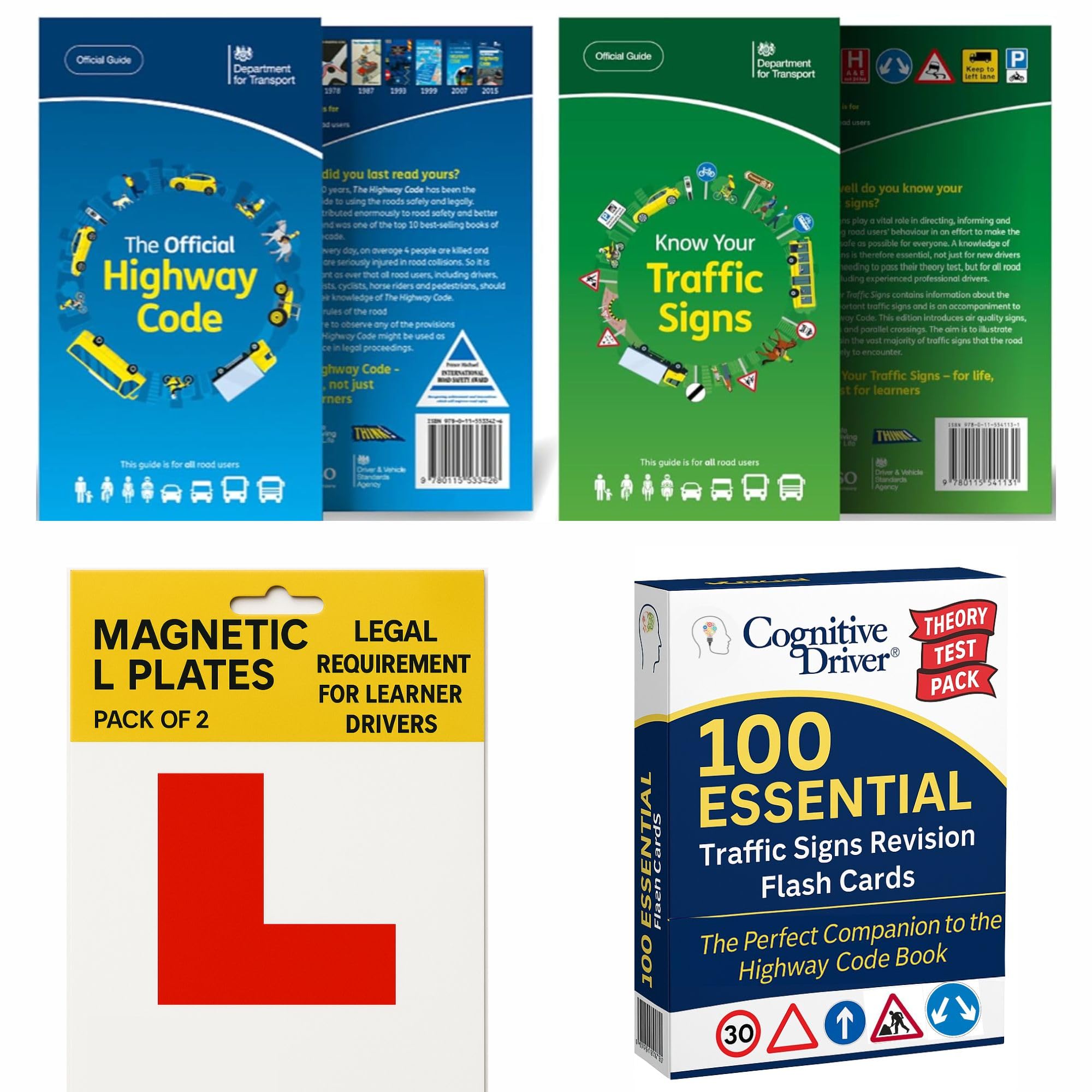 2025 UK Driving Theory Test Kit  Highway Code Book, Know Your Traffic Signs, Theory Test Flash Cards & L Plates for Learner Drivers