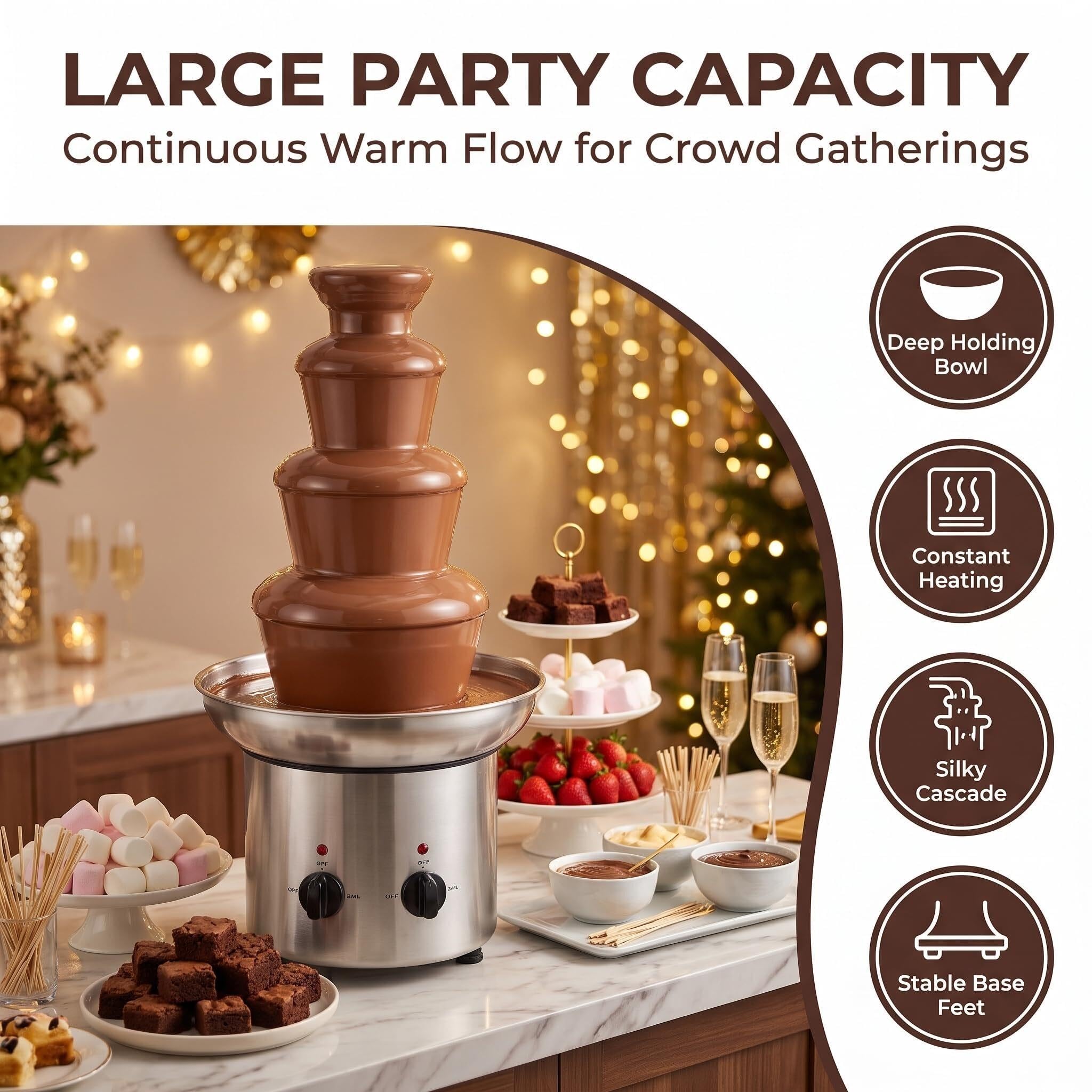 Genérico Fuente de Chocolate 4 Niveles for Fiesta, máquina eléctrica Fuente Fondue Acero Inoxidable for
