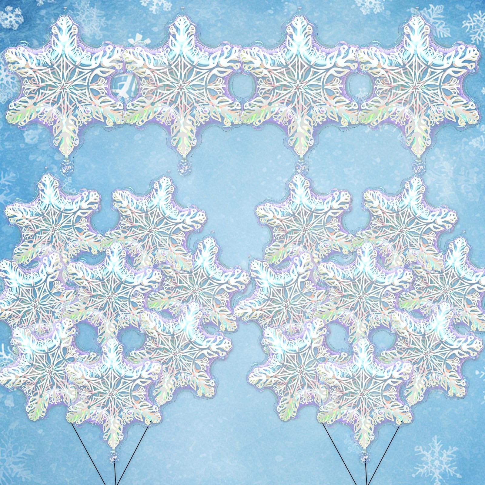 20 PCS Snowflake Shaped Foil Balloons - Iridescent Mylar Large Winter Themed Balloons for Winter Wonderland Party, Holiday, New Year Home Decorations