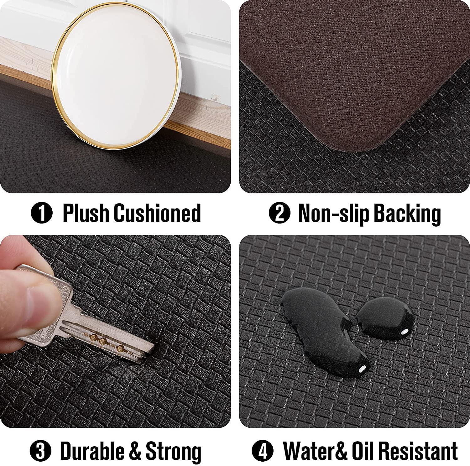 Carvapet Tapis de cuisine antidérapant, anti-fatigue, rembourré, confortable, en PVC imperméable, pour bureau, cuisine, bureau (noir, 44 x 70 cm)