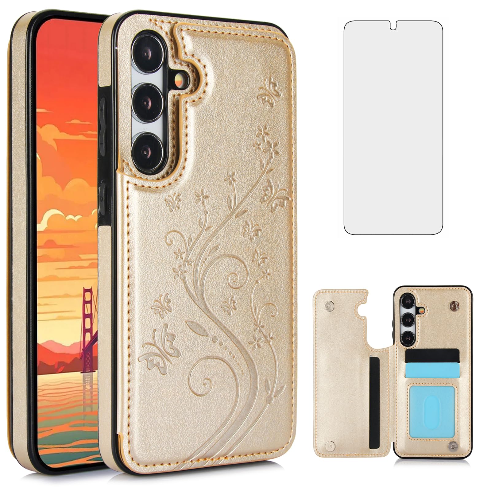 Phone Case for Samsung Galaxy S24 Plus S24+ 5G with Tempered Glass Screen Protector Card Holder Wallet Cover Stand Flip Leather Cell Accessories