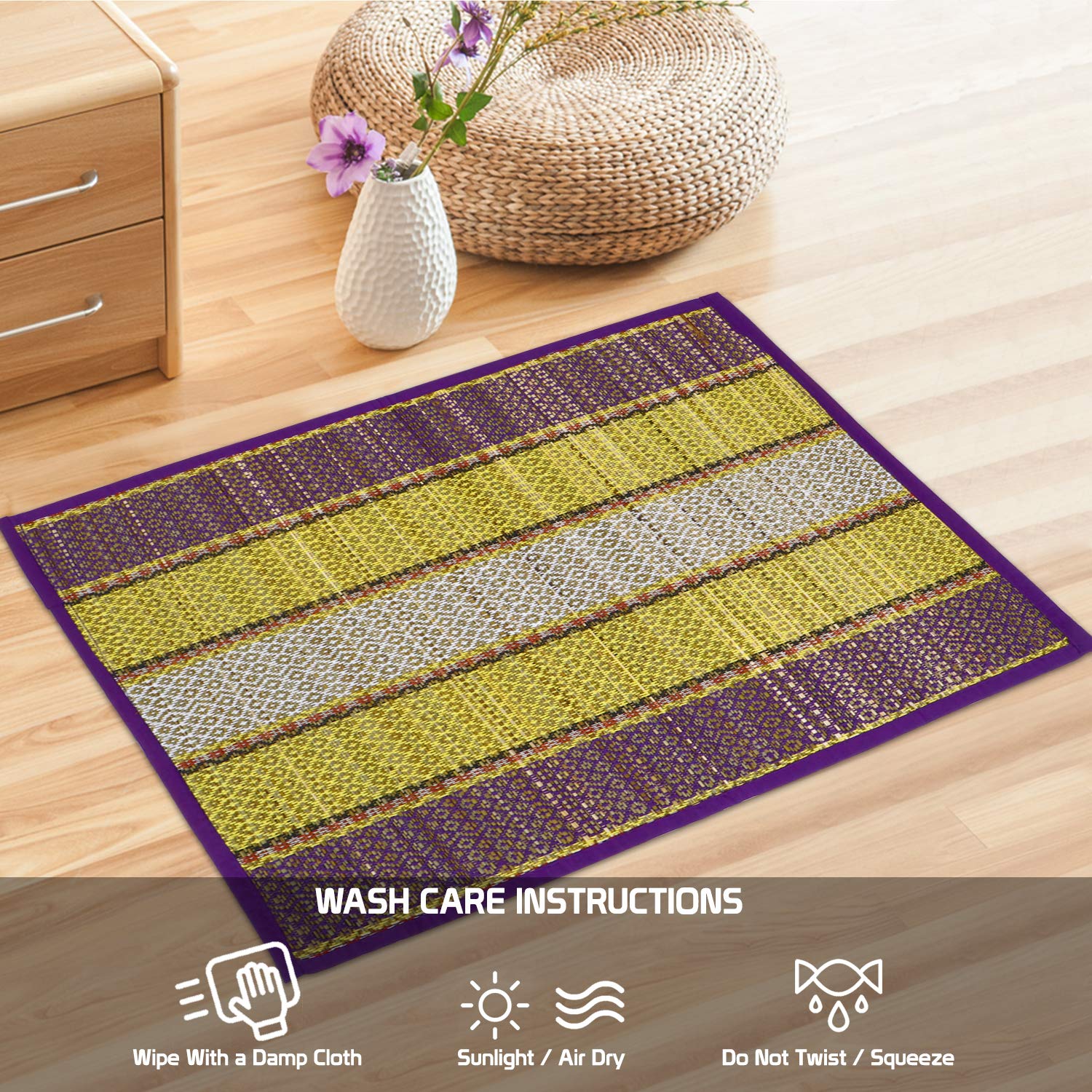 HOKIPO Natural River Grass Handcrafted Pooja Floor Mats/Meditation Prayer, Sittting, Aasan Mat Chatai Set of 8, 18x18 Inches (IN78-PR*8) 4