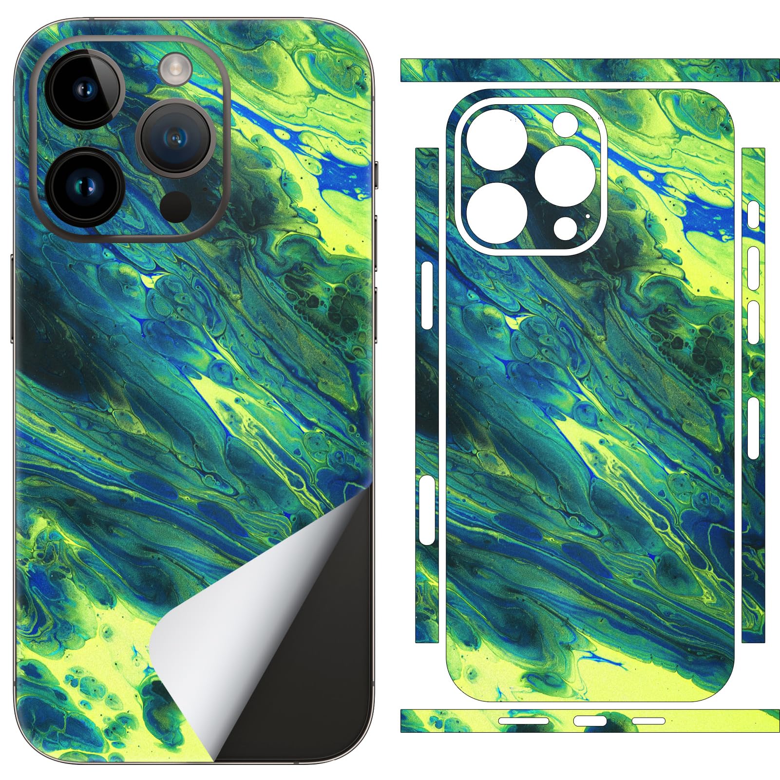 SUKIDIOVQ for iPhone 16 Pro Max Skin Wrap Phone Sticker Colorful Graffiti Vinyl Decal Glass Protector Film Protective for Back Side Borders Camera