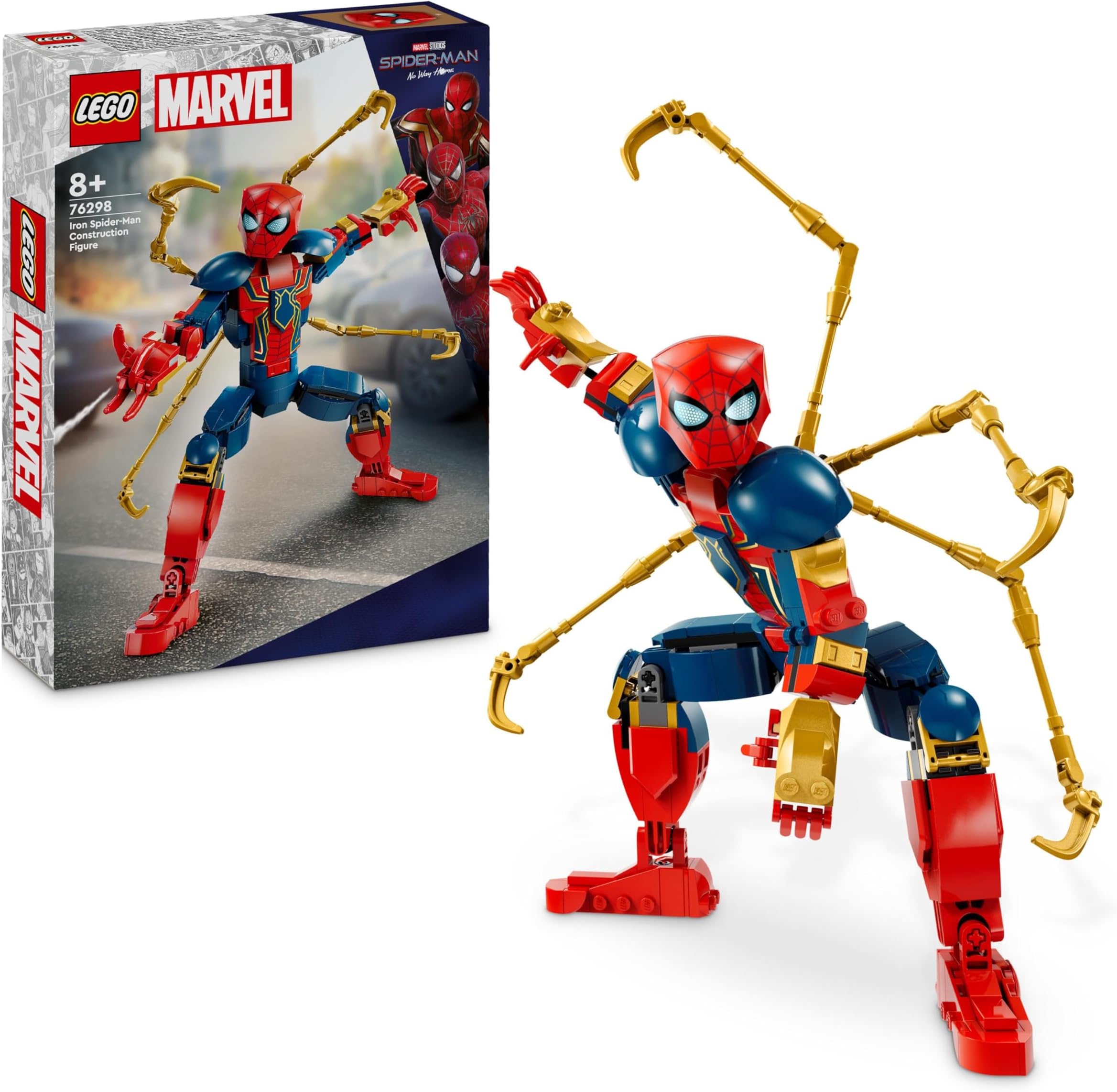 LEGO Marvel Iron Spider-Man Construction Figure, Super-Hero Action Toy for 8 Plus Year Old Kids, Boys & Girls who Love Role-Play Toys, with Armour, Buildable Model, Avengers Gift Idea 76298