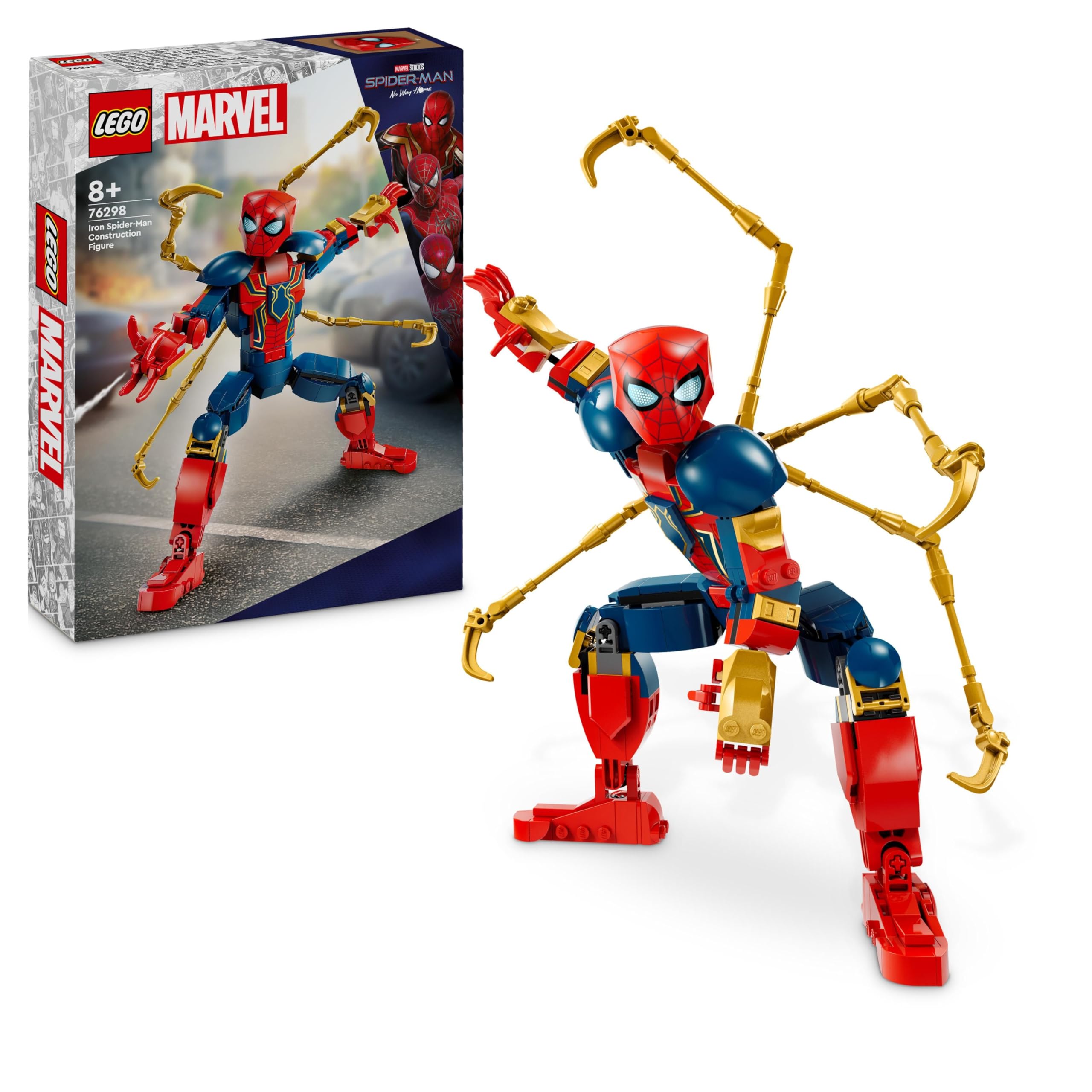 LEGO Marvel Iron Spider-Man Construction Figure, Super-Hero Action Toy for 8 Plus Year Old Kids, Boys & Girls who Love Role-Play Toys, with Armour, Buildable Model, Avengers Gift Idea 76298