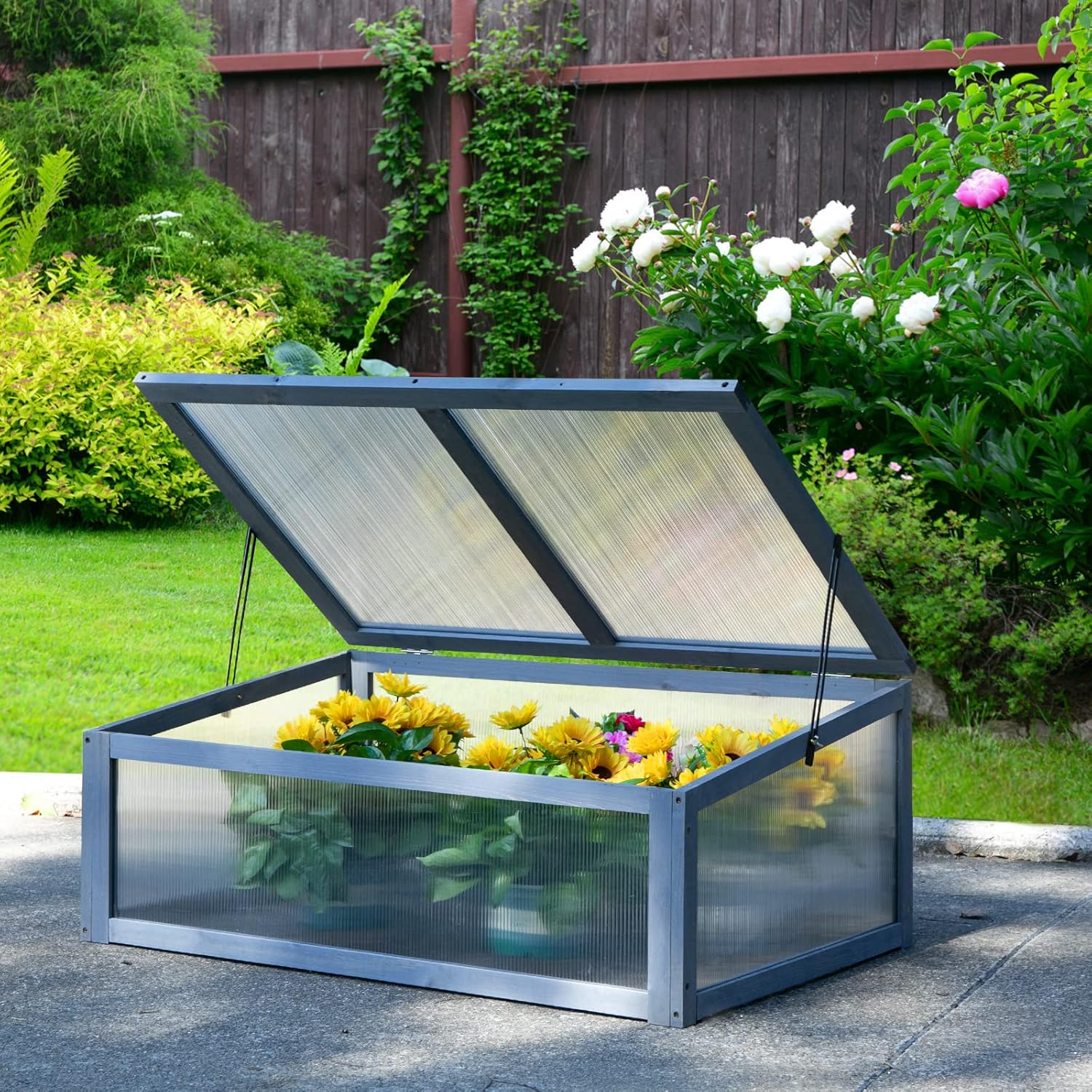 AVAWING Portable Greenhouse, Wooden Cold Frame Mini