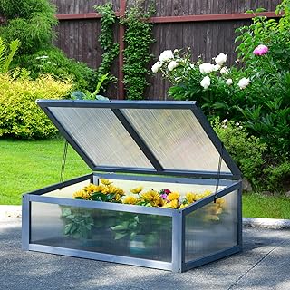Sponsored Ad - AVAWING Portable Greenhouse, Wooden Cold Frame Mini Greenhouse with Foldable Top & Translucent PC Protectio...