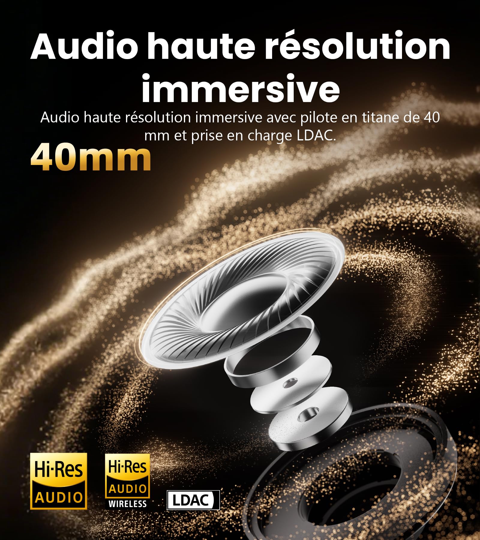 Edifier ES850NB Casque Supra-auriculaire sans Fil à réduction de Bruit, Hi-Res Audio, LDAC, 92H d'autonomie, Bluetooth 5.4 & Multipoint, AI Call Noise Reduction, Touch Control, Foldable Design，Marron