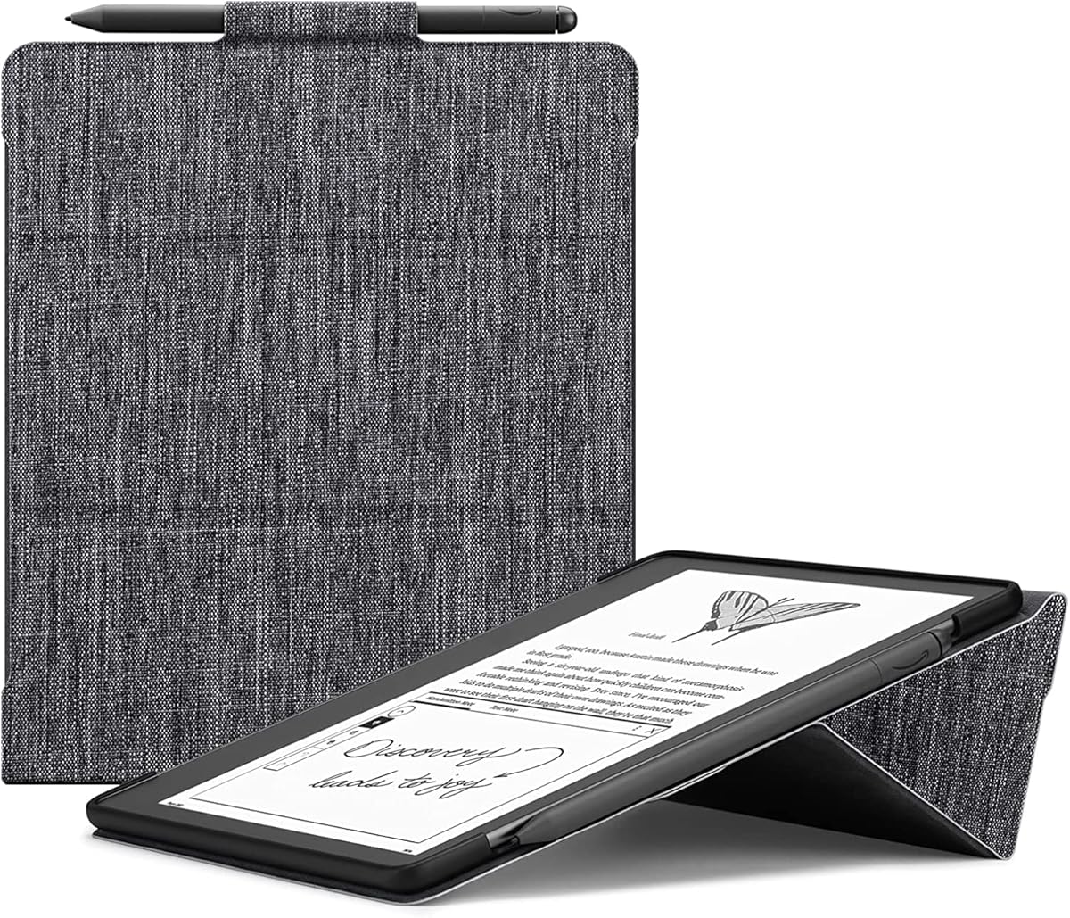 Ayotu Stand Case for Kindle Scribe 10.2 Inch (2024/2022 Released) - Auto Sleep/Wake, Premium Sturdy Fabric Cover with Pen Holder, Only for 10.2" Kindle Scribe, Grey