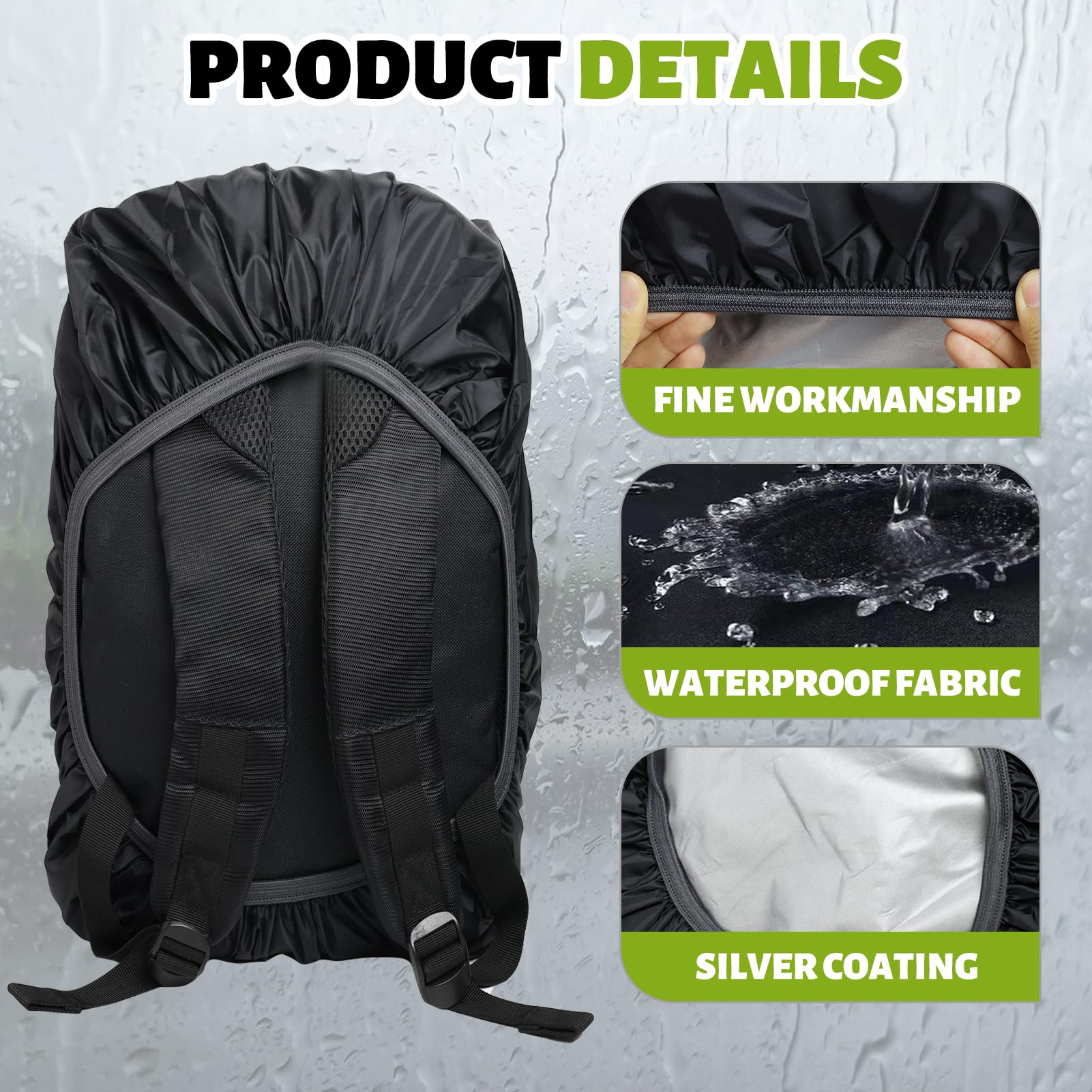Housse De Pluie Imperméable Pour Sac à Dos 15-25L - Noire Avec Bandes Réfléchissantes - Protection Contre Intempéries - 12