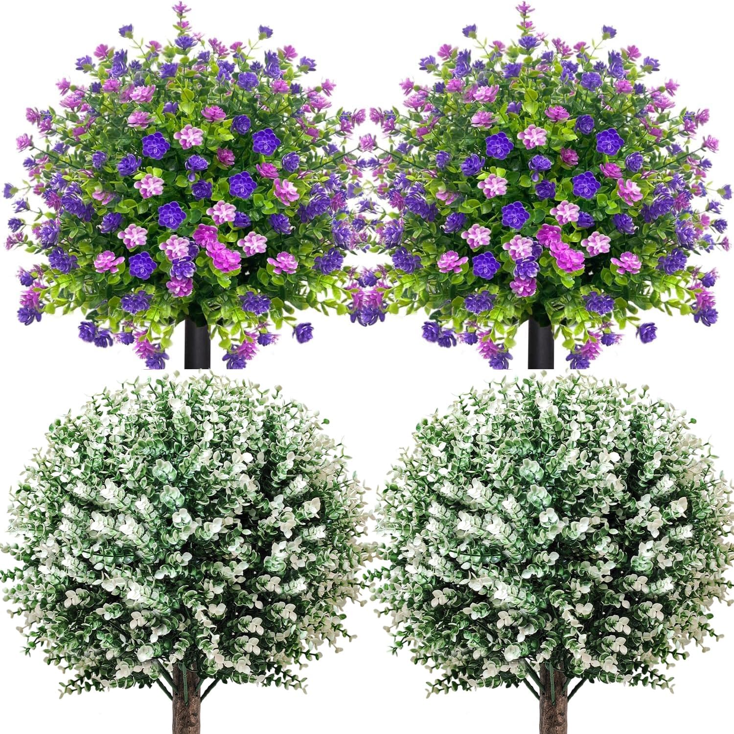 4 Pack Artificial Topiary Ball Trees with Ground Spike