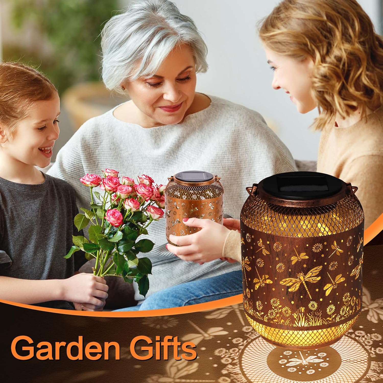 2 Pack Dragonfly Solar Lanterns Outdoor Waterproof Garden Decor Gifts for Mom Women Grandma Metal Hanging Solar Lights Outdoor Decoration for Patio,Yard,Porch,Backyard