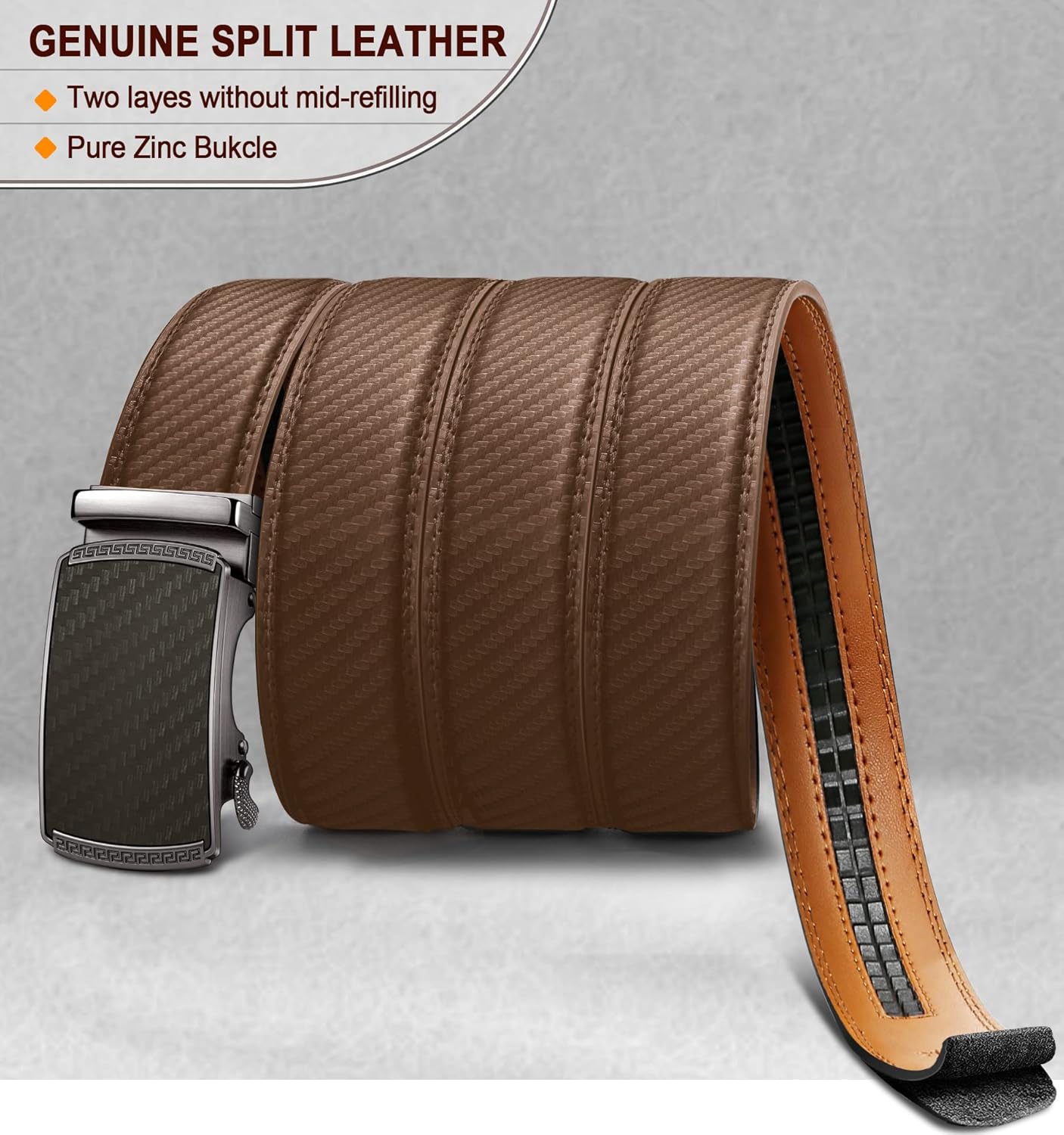 BULLIANT Gürtel Herren, Gürtel Ratsche Ledergürtel Automatikschließe für Herren Anzug Business Kleidung,Breit 35mm,Größe Angepasst - Image 3