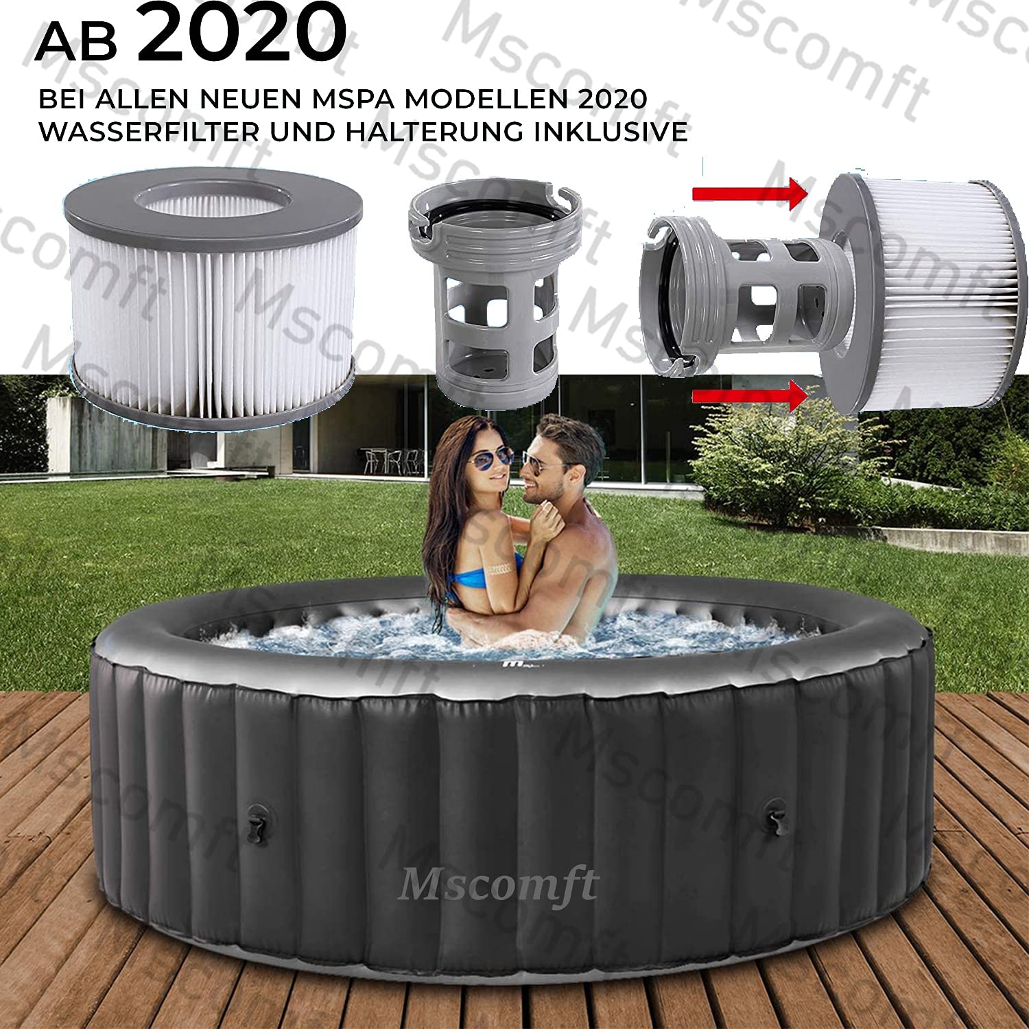 Ersatz Filter für MSpa Filterkartusche Wasserfilter, Kartuschenpumpe für heiße U-Boote und Spa,für aufblasbare Pools - Modell ab 2020 (3*Filter + Halterung)