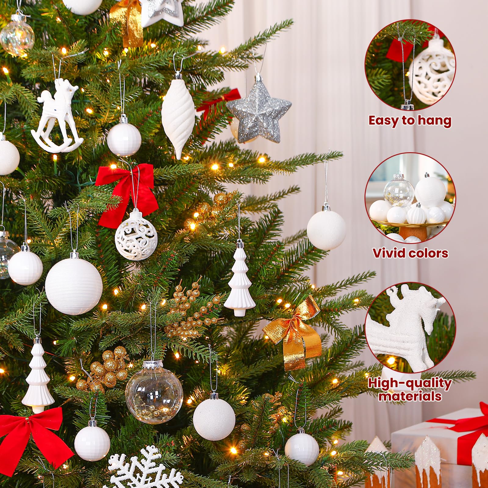 SHareconn Set 100 Palline di Natale Plastica, Decorazioni Albero, Bianco | Plastica, Infrangibile, con Cordino, Facile Da Appendere, decorazioni albero di natale, da Interno o Esterno